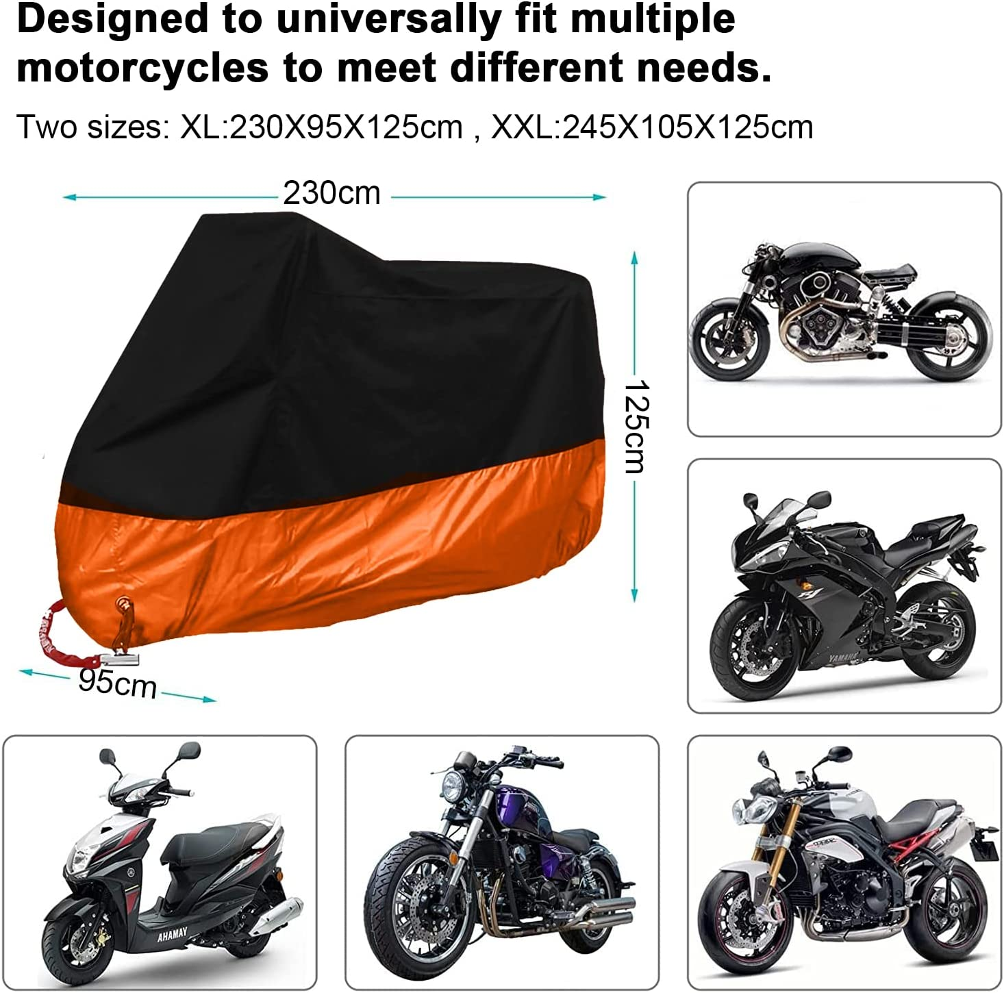 GIOD Motorcycle Cover, All Season Waterproof Sunscreen Dustproof Snowproof Motorcycle Cover with Keyhole, Silk Polyester Protective Cover for Motorcycle, Scooter, Bike (XXL, Orange) image number 4