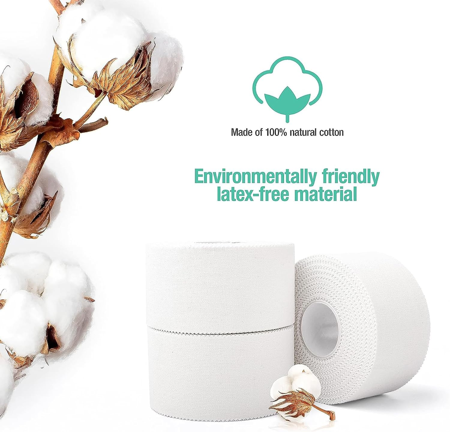 (3 Pack) White Athletic Sports Tape, Very Strong Easy Tear No Sticky Residue Tape for Athlete & Sport Trainers & First Aid Injury Wrap,Suitable,Tennis,Gymnastics & Boxing（3.8Cm X 13.7M） image number 1