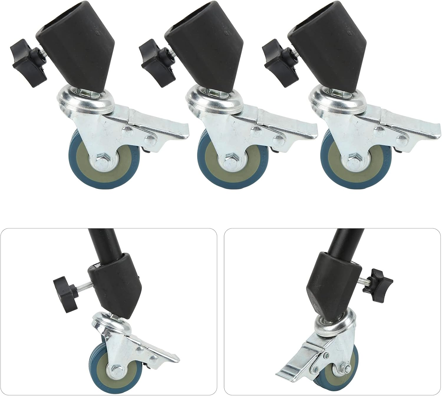 Light Stand Swivel Casters, Universal 22Mm 3Pcs High Hardness Locking Swivel Caster Wheels for Photography Light Stand for Tripods
