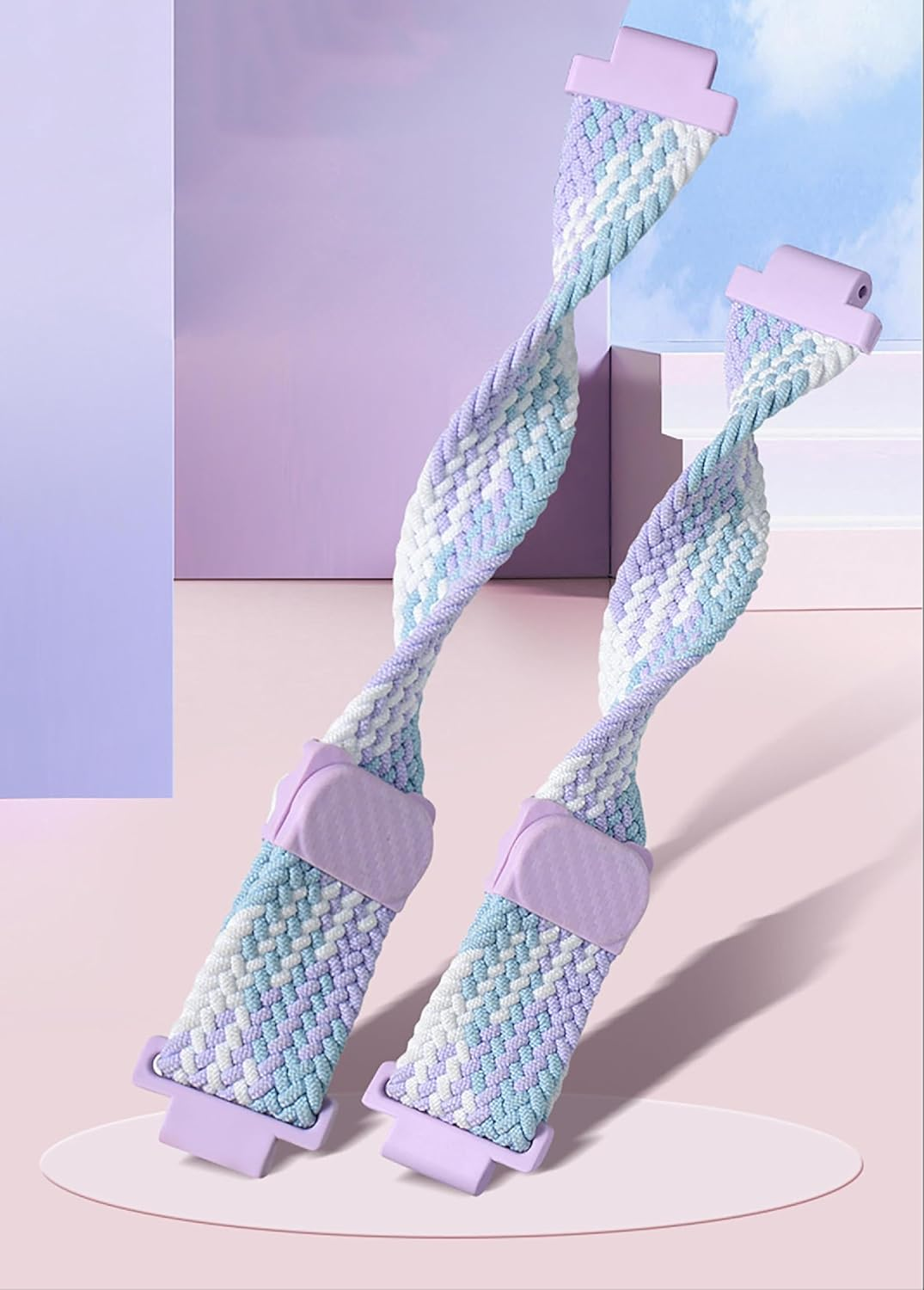 GIOPUEY Strap Compatible with Imoo Watch Phone Z7/Z6, Braided Nylon Strap [Unisex] Elastic Replacement Strap - Rainbow Colours