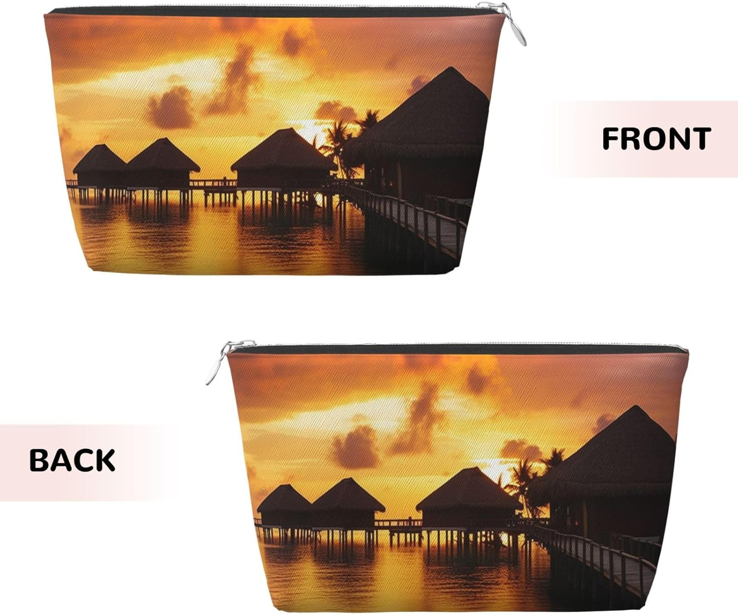 SDTYKHJ Large Capacity Makeup Bag for Women, Waterproof Portable Shaving Bag, Small Toiletry Bag, Tahiti Resort Sunset Leather, Travel Cosmetic Organizer Bags, Siliver, One Size image number 4