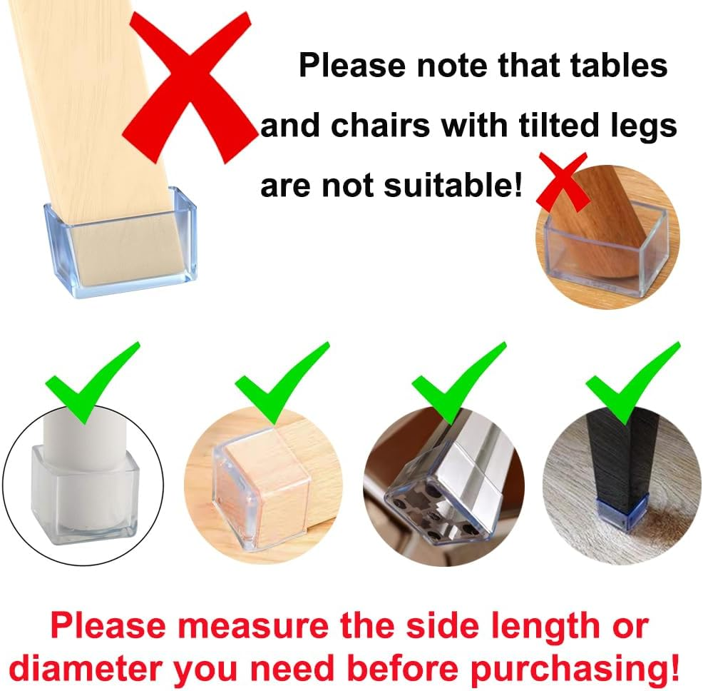 16Pcs Square 35X35Mm Silicone Chair Leg Floor Protectors, Chair Leg Caps, Furniture Foot Protectors, Free Moving Table Leg Covers, Stool Leg Caps to Prevent Hardwood Floor Scratches and Reduce Noise