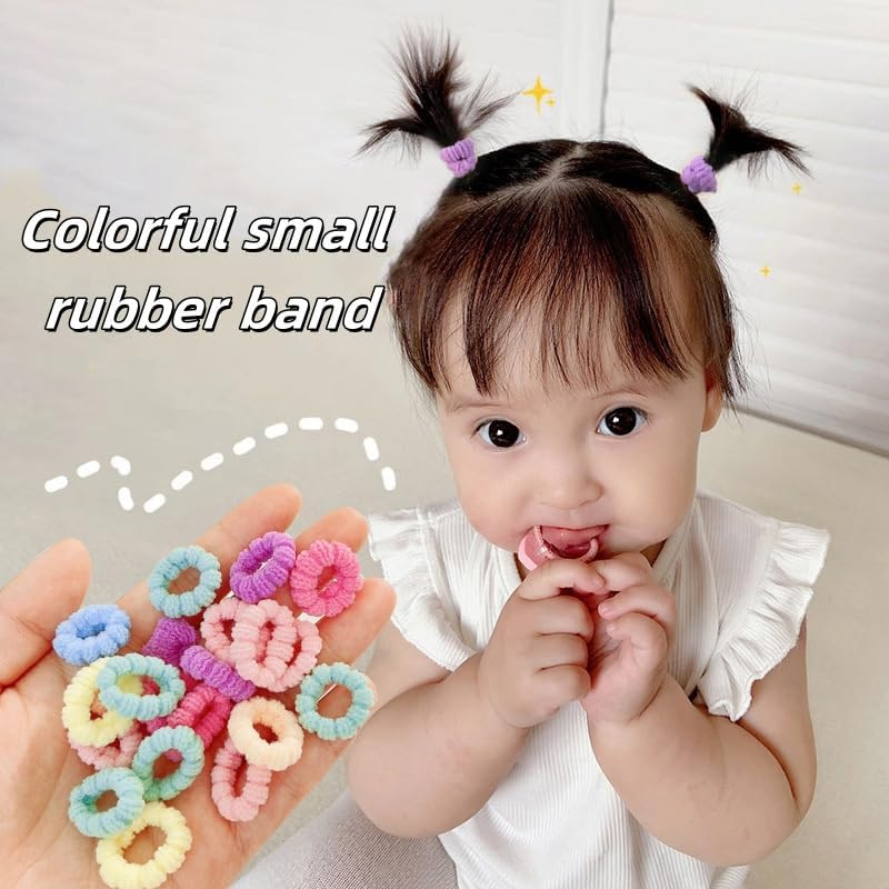 4 Textures Baby Hair Ties Seamless, Seamless Cotton Toddler Hair Ties,Seamless Cotton Ponytail Holders for Kids, Women,0.8In Soft & Stretchy Hair Bands, No Damage, Easy off Tiny Scrunchies(300Pcs)