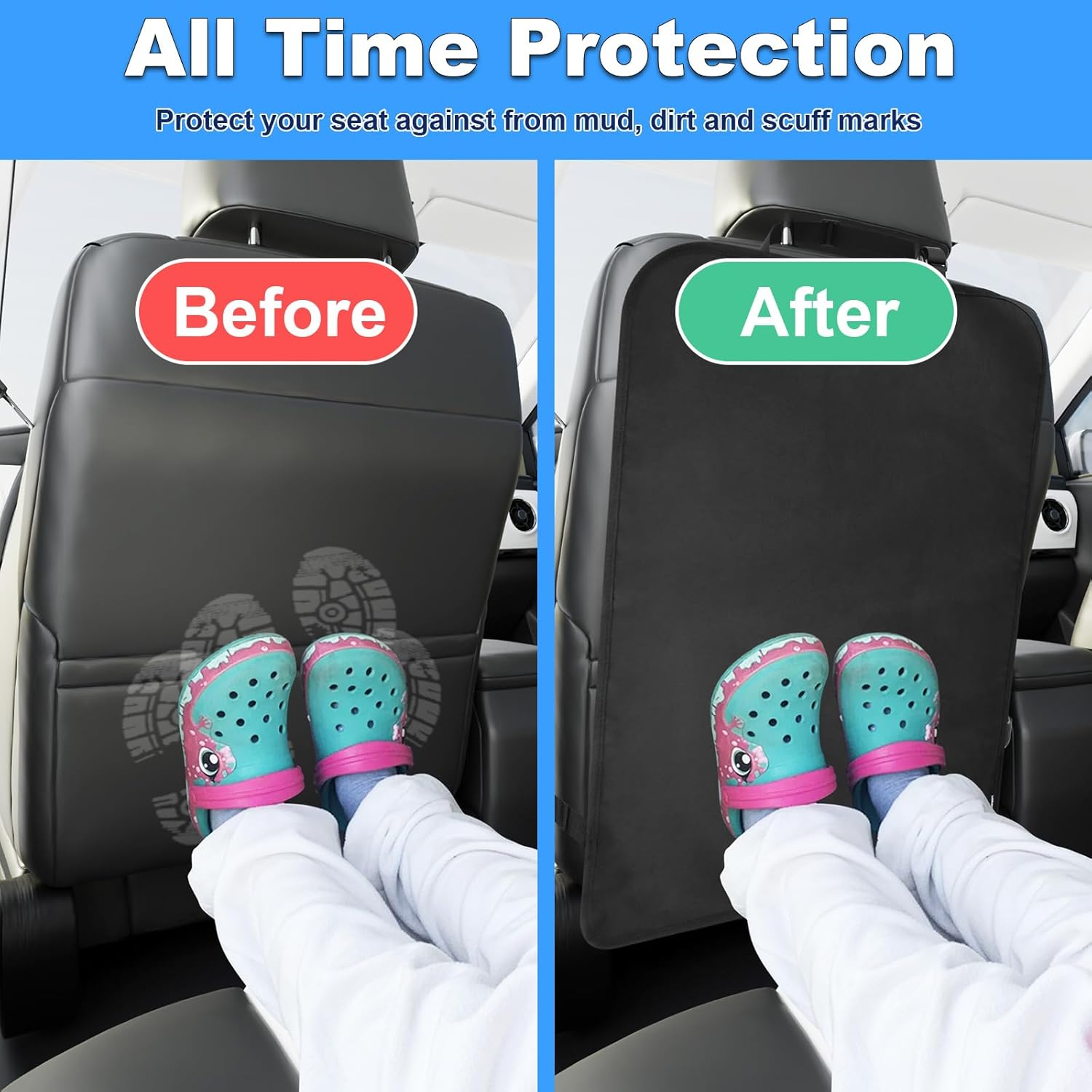 2 Pack Heavy Duty Kick Mats Back Seat Protectors for Kids,X-Large Durable Car Back Seat Cover,Waterproof Sag Proof Kick Mats Back Seat Protector for Vehicles Protect from Dirt,Mud&Scratches, X-Large