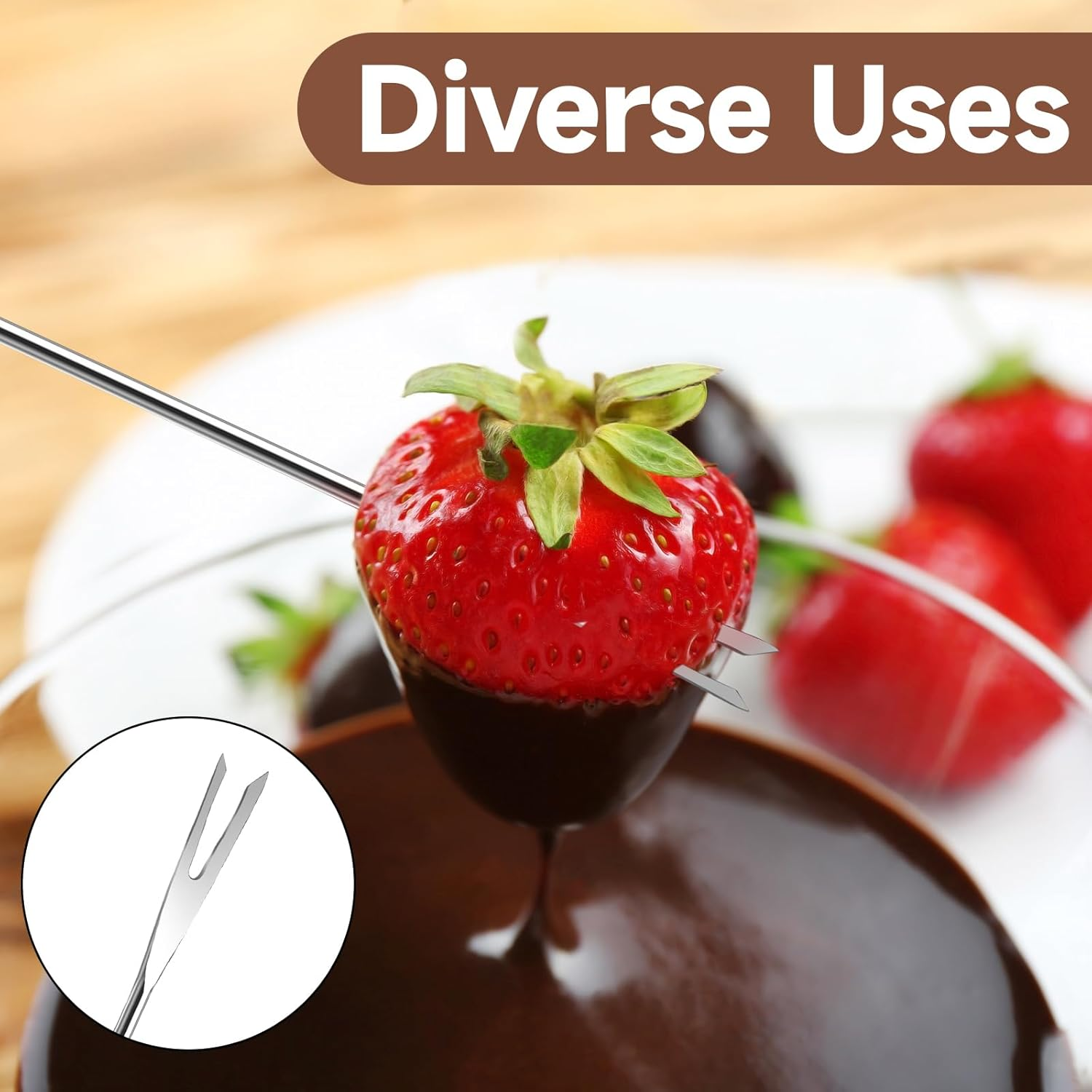 MOZEAT LENS 6 Pcs Stainless Steel Fondue Forks Long Forks Cheese Fondue Forks with Heat Resistant Handle for Roast Meat Chocolate Dessert Cheese Marshmallows, 571876_1_5Fc11Pvdm image number 4