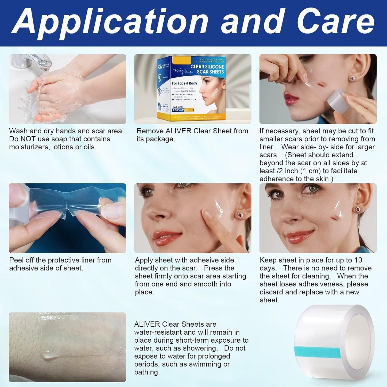 Transparent Silicone Scar Patch Tape ● Reusable, Clear, Invisible, Waterproof, Breathable Strips ● Lightens and Removes Scratches ● for Old and New Scars ● (2,5Cm*150Cm), image number 1