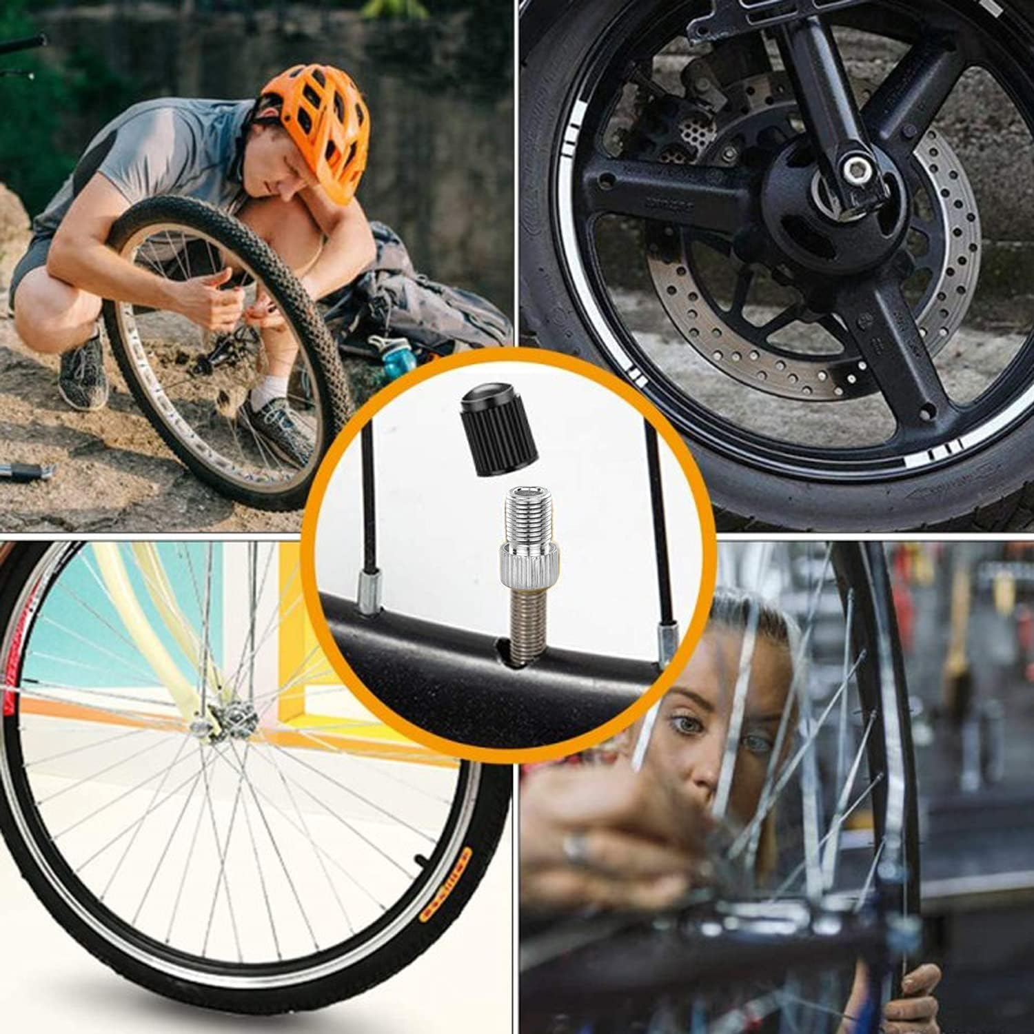 BOROLA 6PCS Bike Presta Valve Adapter Adaptor,Presta to Schrader Converter-Bike Pump Tire French/Uk to US - Inflate Caps(Silver) image number 3