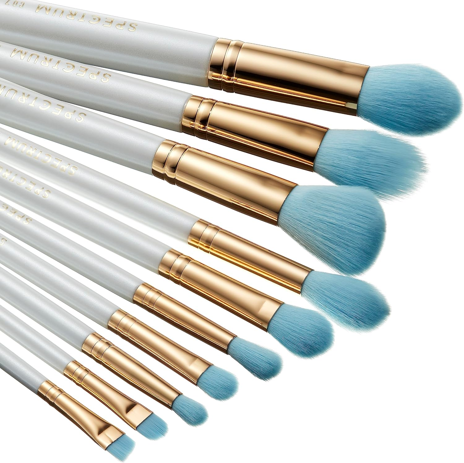 Spectrum Collections Bridal Make up Brushes, Spectrum Makeup Brushes Set Including Face Brushes and Eyeshadow Brushes with Soft Synthetic Bristles, White and Blue 10 Piece Makeup Brush Set