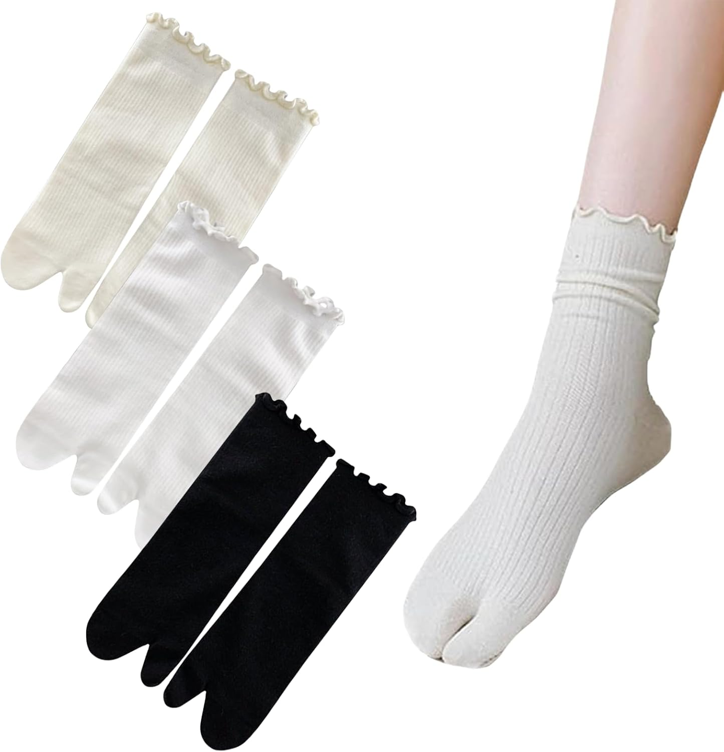 Tzylomirx 3 Pairs Split Toe Socks for Women, Ruffled Split Toe Socks, Suitable for Popular Styles - Create Fashionable Sports Casual Wear image number 5