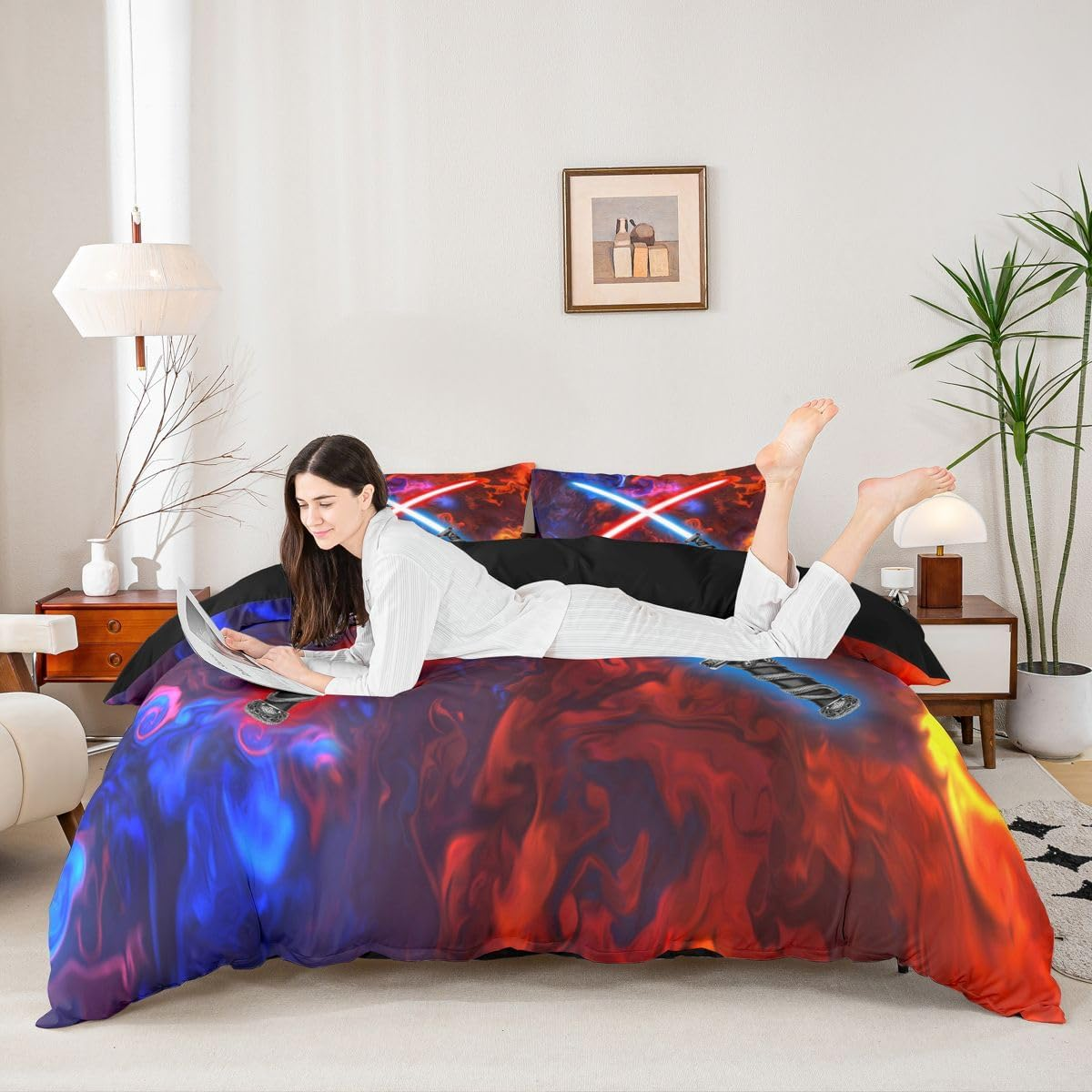 Feelyou Lightsaber Duvet Cover Lightning Red Blue Smokey Galaxy Bedding Set Future Technology Comforter Cover for Boys Girls Children Teens Bedroom Decor Bedspread Cover King Size with 2 Pillow Case image number 5