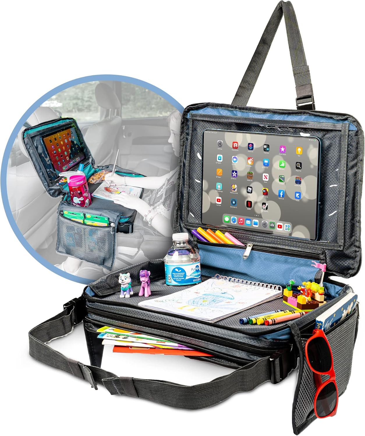 BE Family Travel Kids Car Seat Travel Tray, Car Accessories for Children, Car Seat Snack Tray, Traveling Essentials for Kids, Toddler Lap Tray for Engaging Activities, Multipurpose Design, Pink