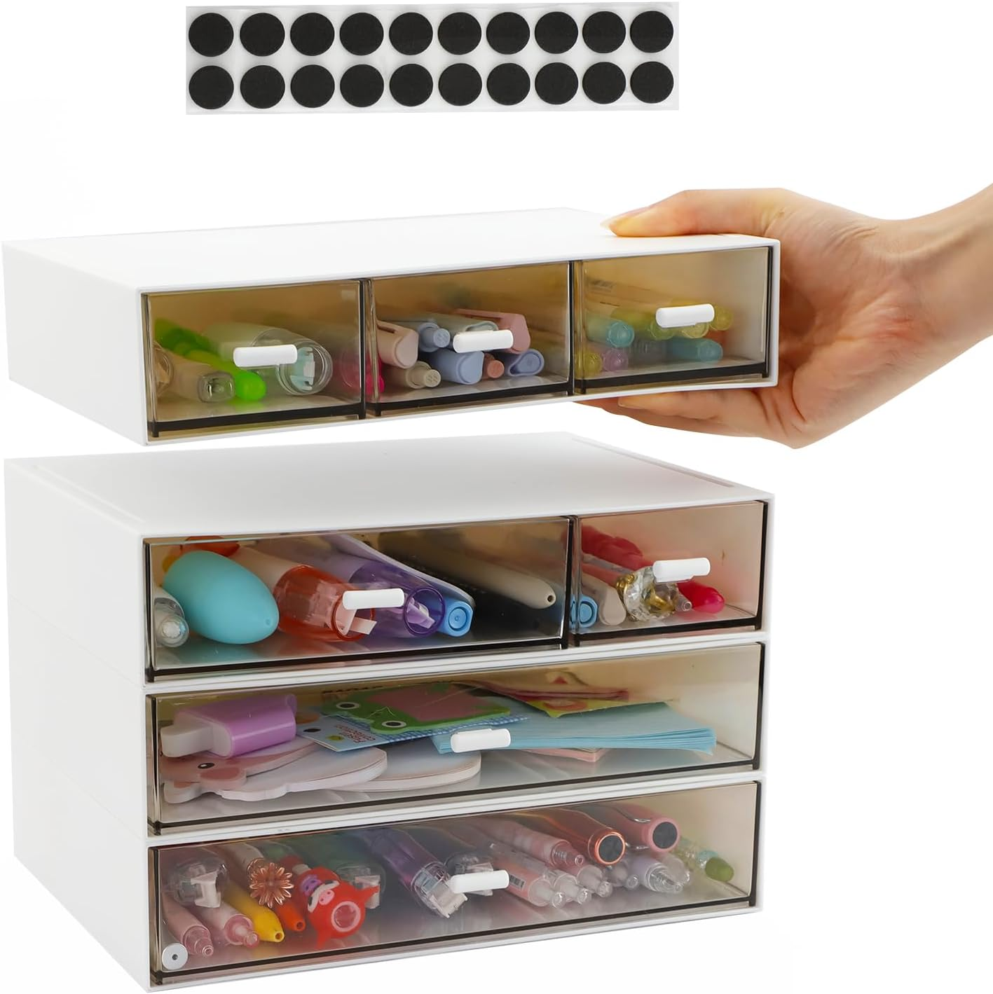 4 Tier Desktop Organizer with 7 Drawers, FHDUSRYO Stackable Desk Storage Box with Non-Slip Pads, Tidy Makeup Desk Organizer File Rack for Office Supplies, Home Storage image number 2