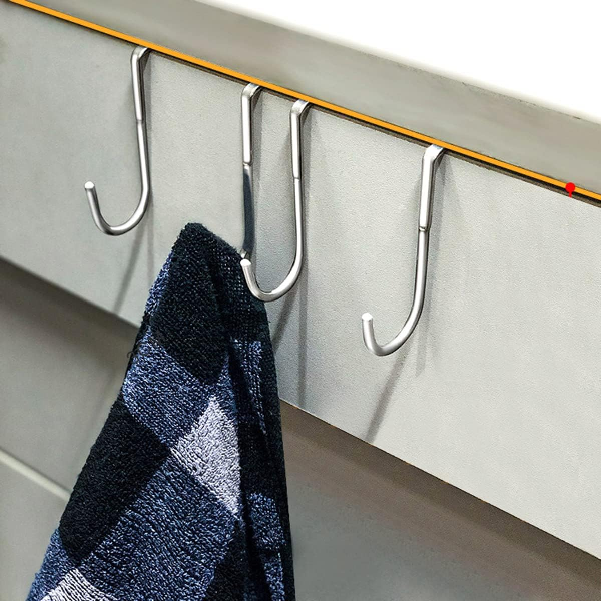 Over the Door Hanger Hook Stainless Steel 6 Pack Free Punching Cabinet Door without Trace Clothes Hook Door Back Wall Mounted Hooks