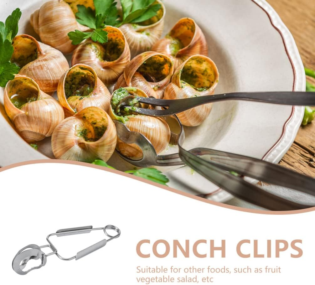 HANABASS Multitools 4 Pack Stainless Steel Snail Tongs, Buffet Tongs, Escargot Snail Clip for Kitchen Cooking Restaurant (6.3 X 2 Inch, Silver) Grill Utensils Set image number 1