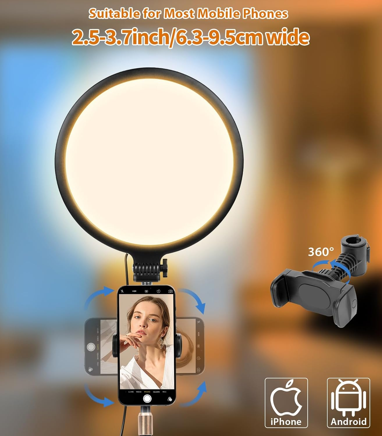 Ring Light 10.5 Inch, Full-Screen Desktop Selfie Light with Phone Holder for Phone Video Recording, Makeup Light with Extendable Stand, Dimmable LED Ringlight for Zoom,Live Streaming,Filming,Selfie image number 3