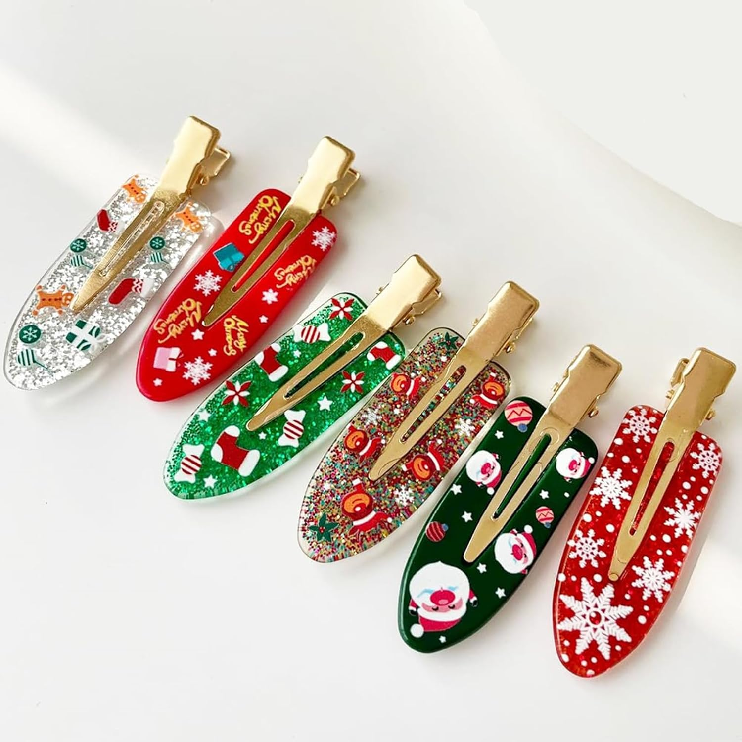 6PCS Christmas No-Bend Hair Clips for Women, Snowflake Duckbill Hairpins, Red Alligator Styling Clips, No-Crease Hair Accessories image number 4