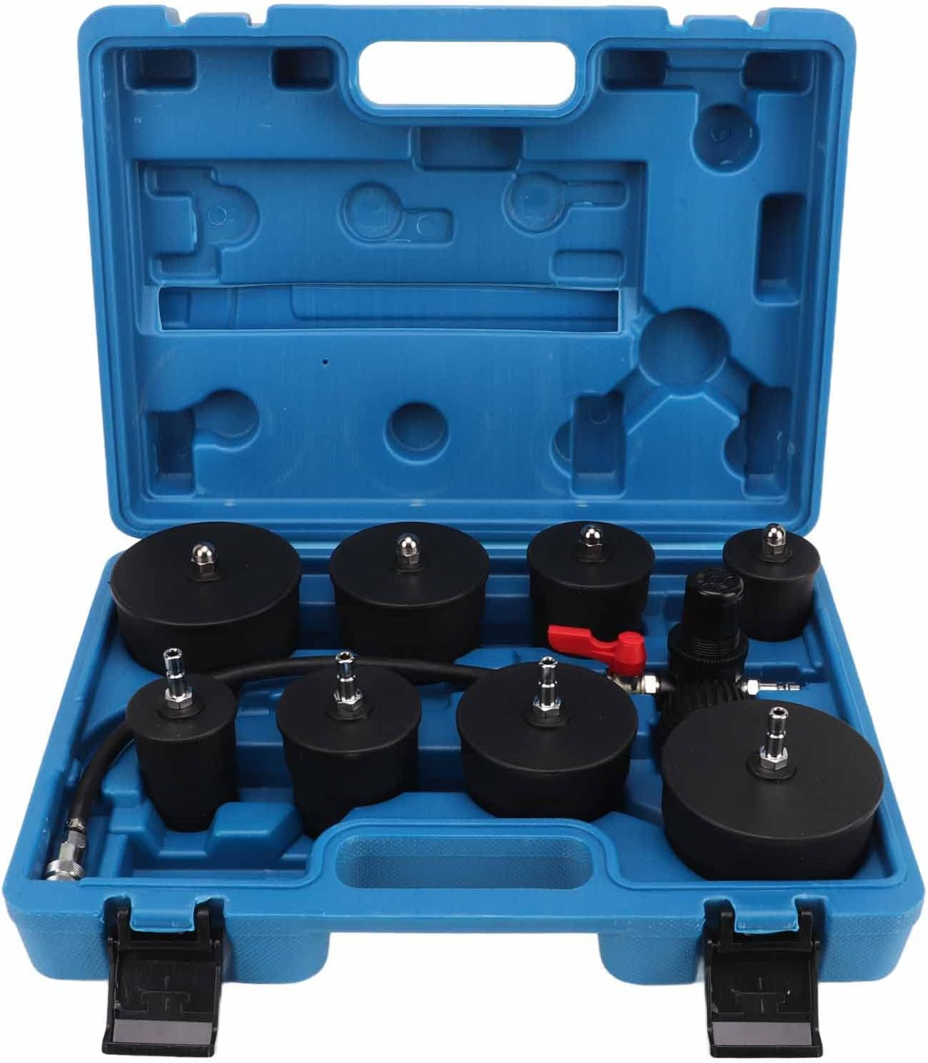 9Pcs Turbo System Leakage Tester Set, Turbo Boost Leak Tester Kit with Pressure Gauge, Turbocharger Air Pressure Boost Leak Test Kit, Turbo System Boost Pressure Leakage Tester