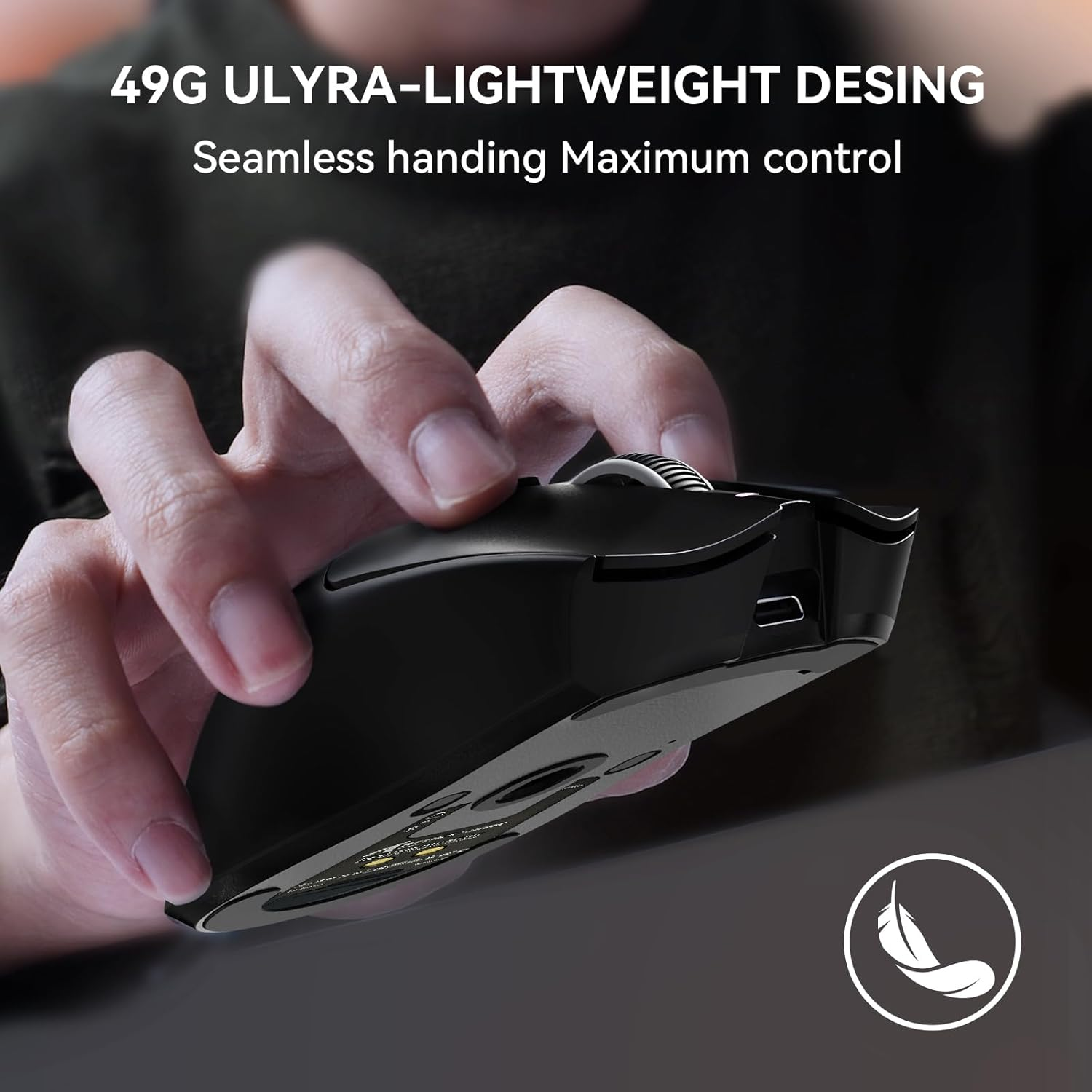 ATTACK SHARK X1 Superlight Wireless Gaming Mouse with RGB Magnetic Charging Dock, BT/2.4G/USB-C Wired Gaming Mouse, PAW3395PRO Sensor, 40000DPI, Office Mice for PC, Mac, PS5, Xbox - Black - Red image number 4