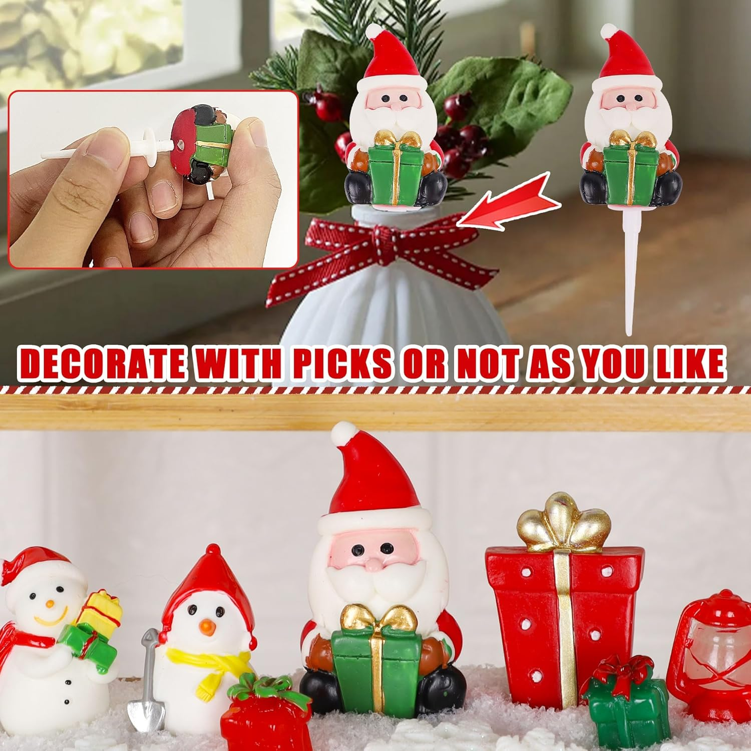 Lulu Home 12 PCS Cupcake Toppers, Small Cupcake Picks Shaped in Santa Snowman Gift Bag Christmas Tree Sleigh for Xmas Holiday Party Decor Supplies image number 6