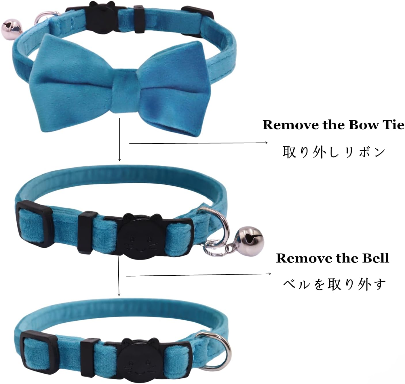 Cat Collar Breakaway with Bell and Removable Bow Tie Safety Buckle Velvet Adjustable 7-11 Inches for Kitten Cats (Blue) image number 1