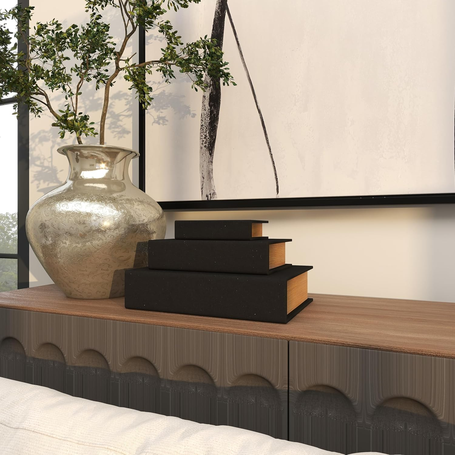 Deco 79 Linen Faux Book Box, Set of 3 12", 9", 6"H, Black image number 4