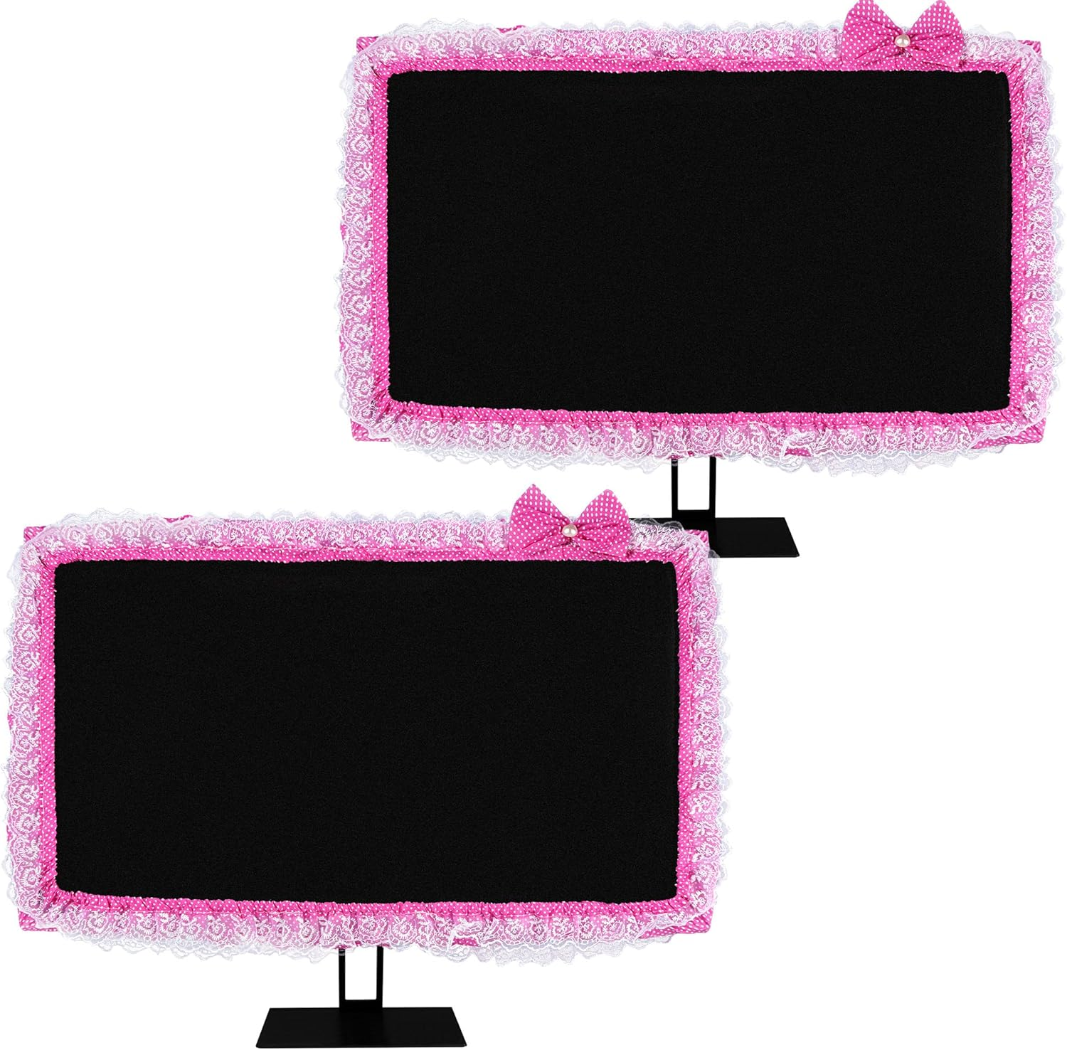 Reignsword 2 Pack Cute Computer Monitor Cover, 23''-26'' Elastic Monitor Dust Cover with Bow Knot, Lovely Monitor Accessories Screen Monitor Decoration for Tablet (Pink)