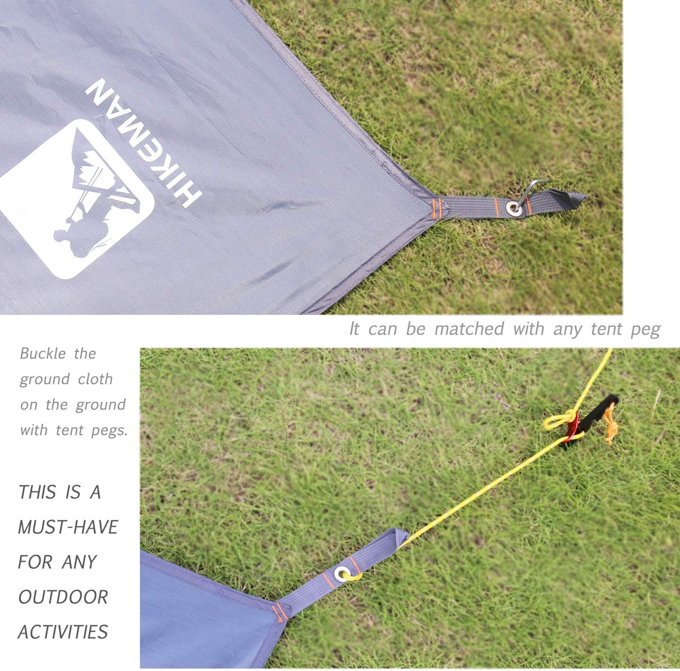 Hikeman Waterproof Camping Tarp Portable Tent Footprint with Drawstring Bag Ground Cloth for Outdoor Hiking Picnic (Grey 95"X83") image number 6