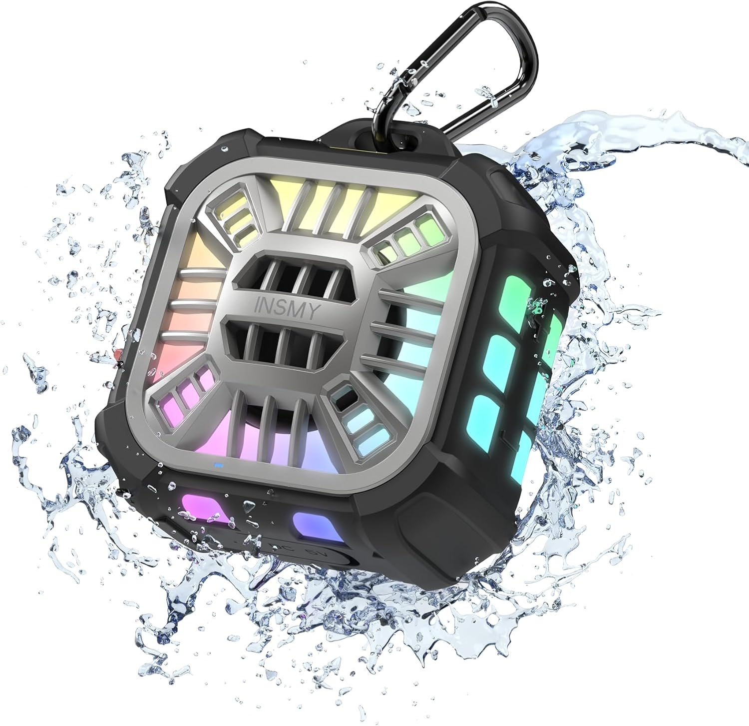 INSMY Shower Bluetooth Speaker, IP67 Waterproof Portable Small Wireless Link over 100+ Speakers, Big Volume Booming Bass, 24H Playtime/Floatable/Rgb Lights for Outdoor/Kayak/Beach/Golf (Black)