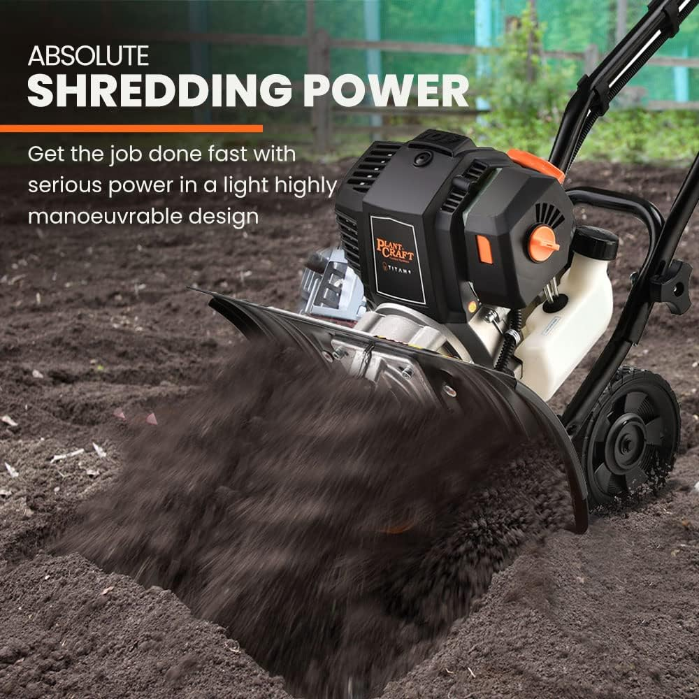 Plantcraft Cultivator Tiller Petrol 46Cc OHV 4-Stroke Engine with 6 Blades, 15 Inch, 24 Tines, Titan 9