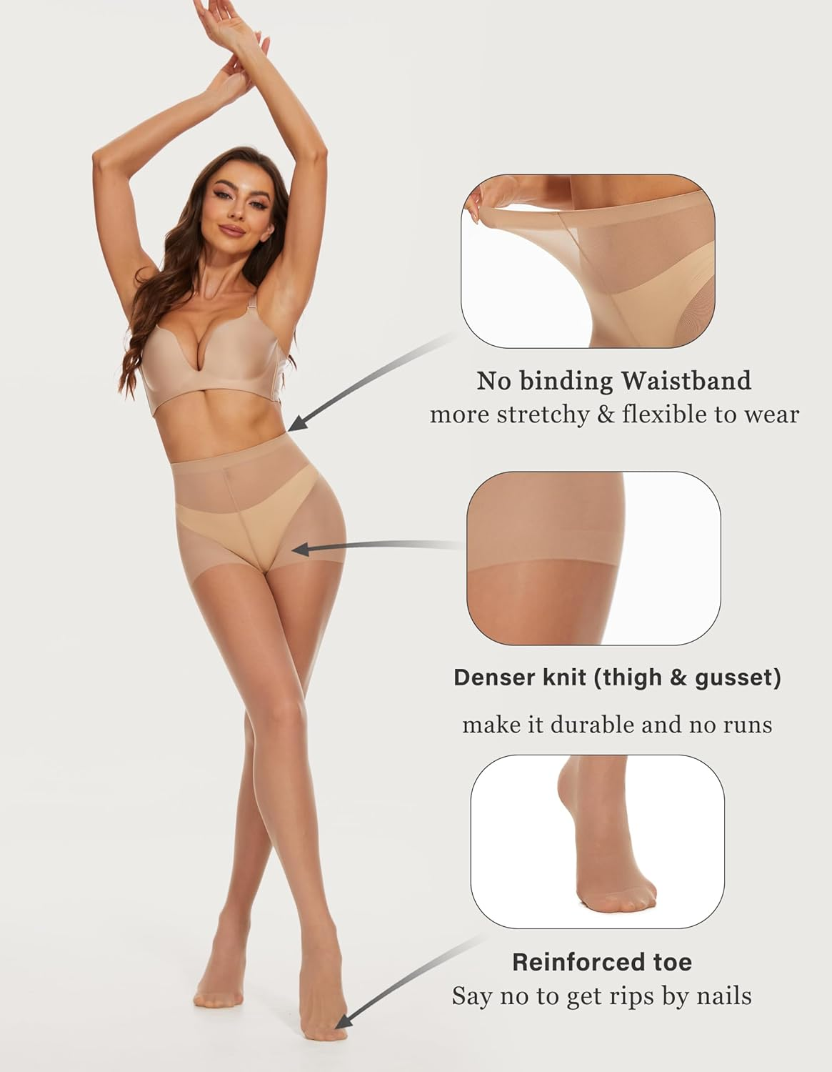 Cozywow 2 Pack Sheer Pantyhose for Women, Ultra Thin Control Top Tights, 20 Denier Hosiery Stockings with High Waist image number 6