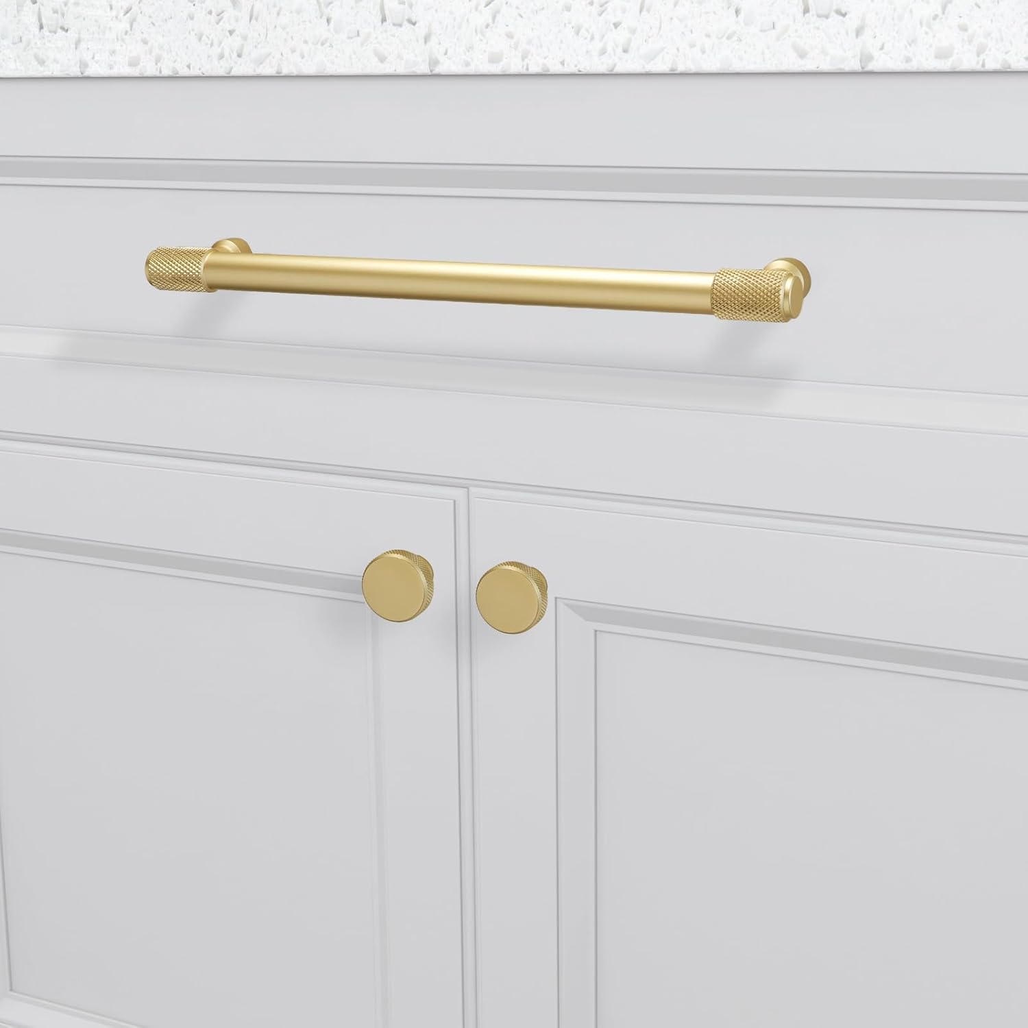 BUKOBYHE 10 Pack Kitchen Cabinet Knobs Brushed Gold Cabinet Pulls Gold Knurled Drawer Knobs Solid Kitchen Hardware image number 1