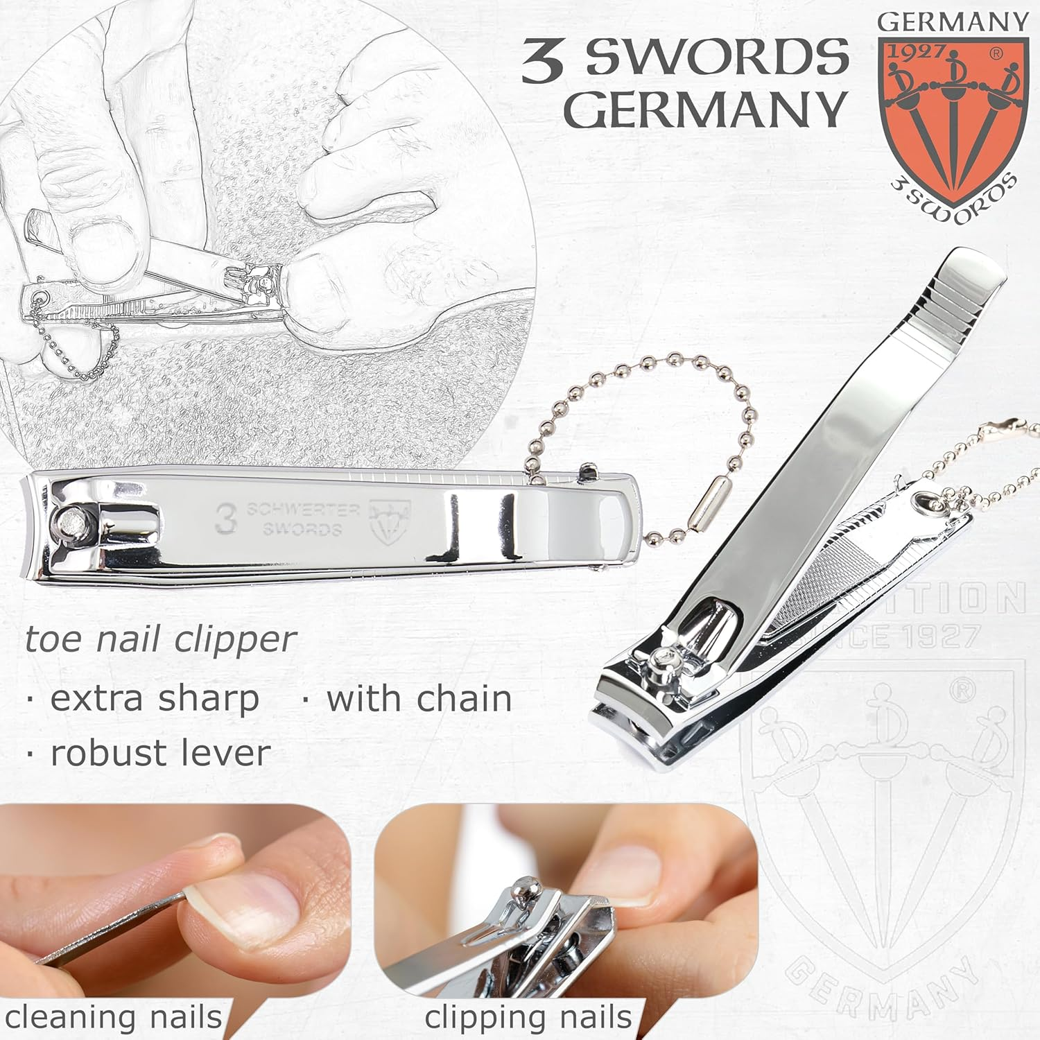 3 Swords Germany - Brand Quality Fingernail & Toenail Clipper Cortaunas, Manicure Pedicure Grooming Manicura for Professional Finger & Toe Nail Care by 3 Swords Germany (7438)