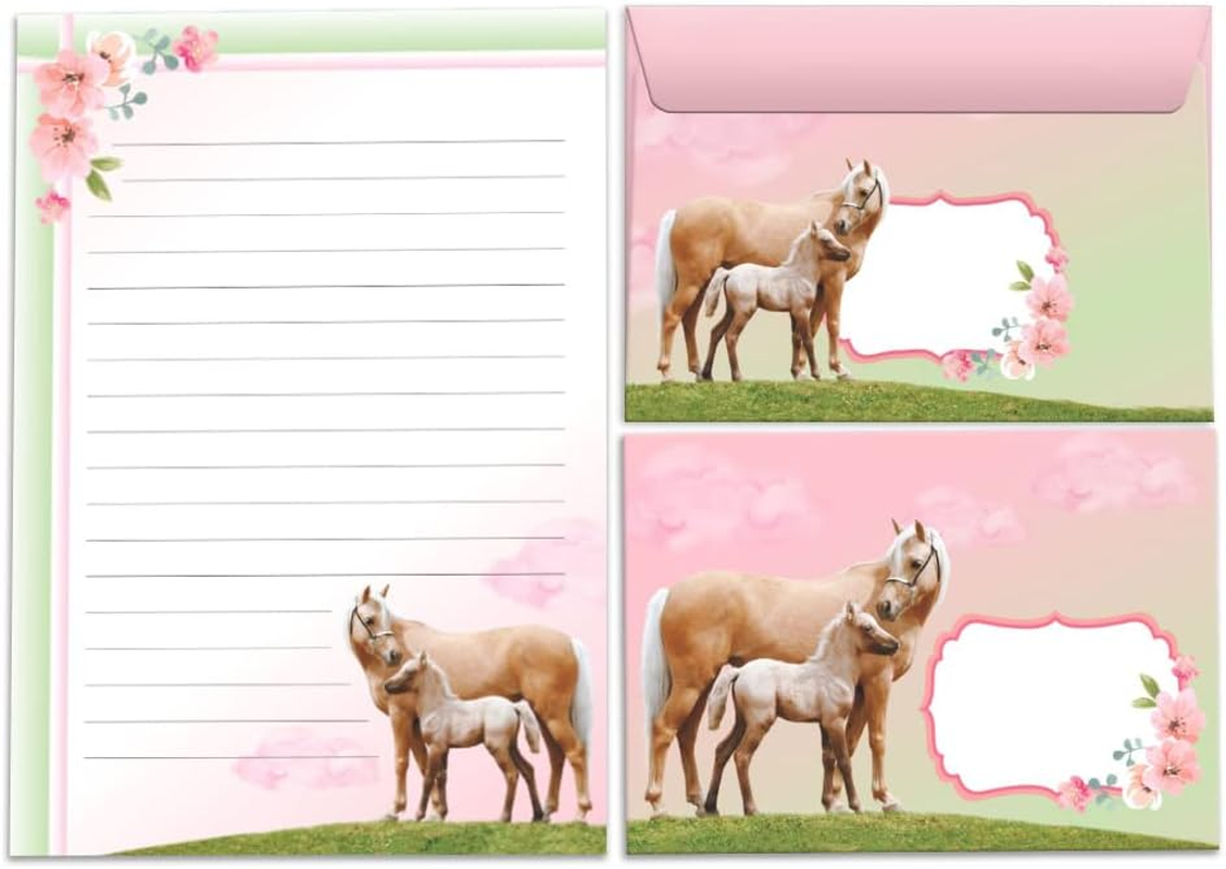 Junapack Girls Stationery Set Horse with Foal Horses Letter Pad with Envelope for Kids Pad A5 with 25 Sheets 15 Envelopes image number 1