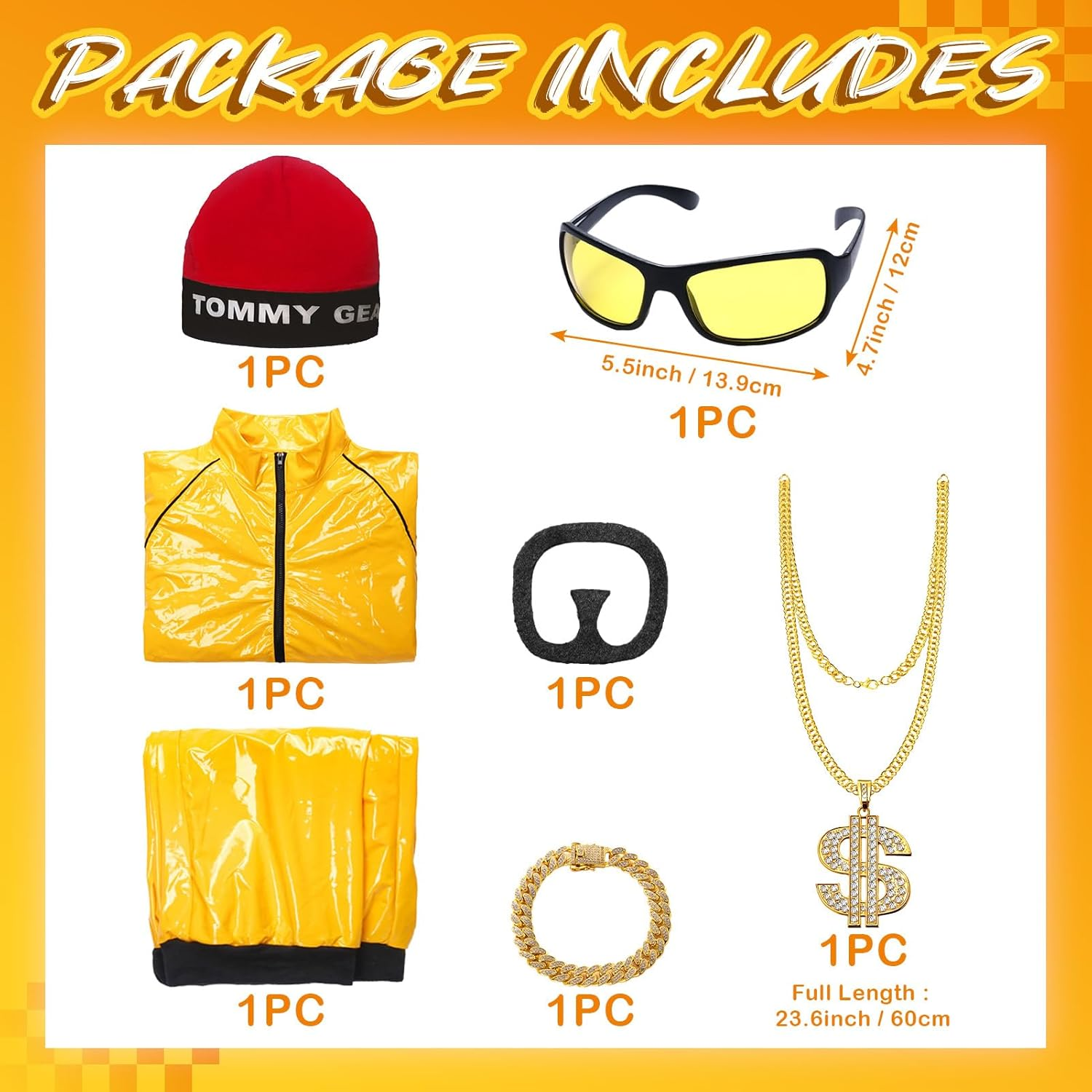 90S Fancy Dress Costumes Men Yellow 7 Pcs Shell Suit 80S 90S 80S Fancy Dress Men,Fancy Dress Costume for Disco,80S 90S Theme Party,Halloween,Stag Party image number 4