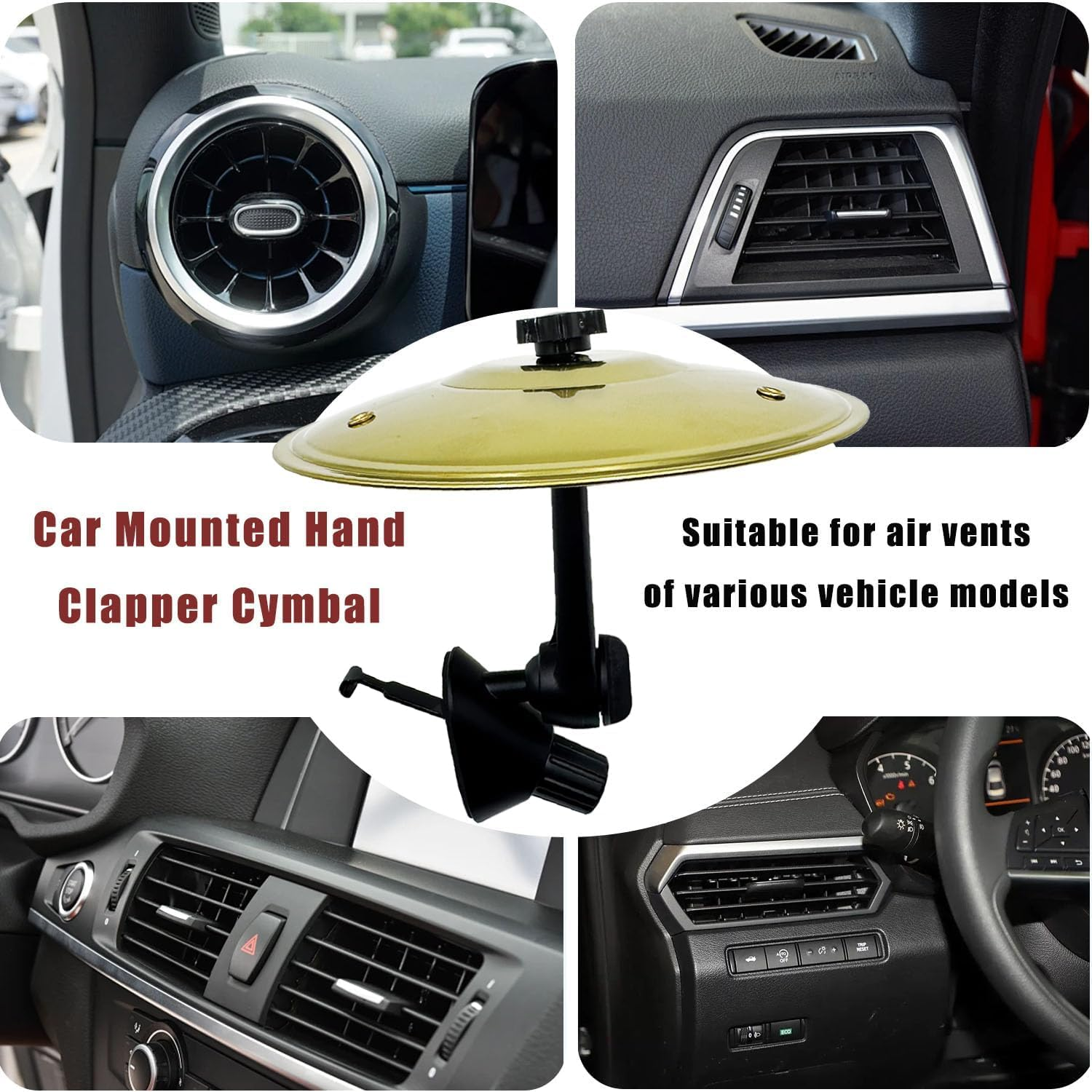 Car Cymbal, Car Cymbal Air Vent, Mini Drum Crash Cymbal for Car Vent, 2 Swivel Joints,Suitable for All Types of Vehicles (Gold) image number 6
