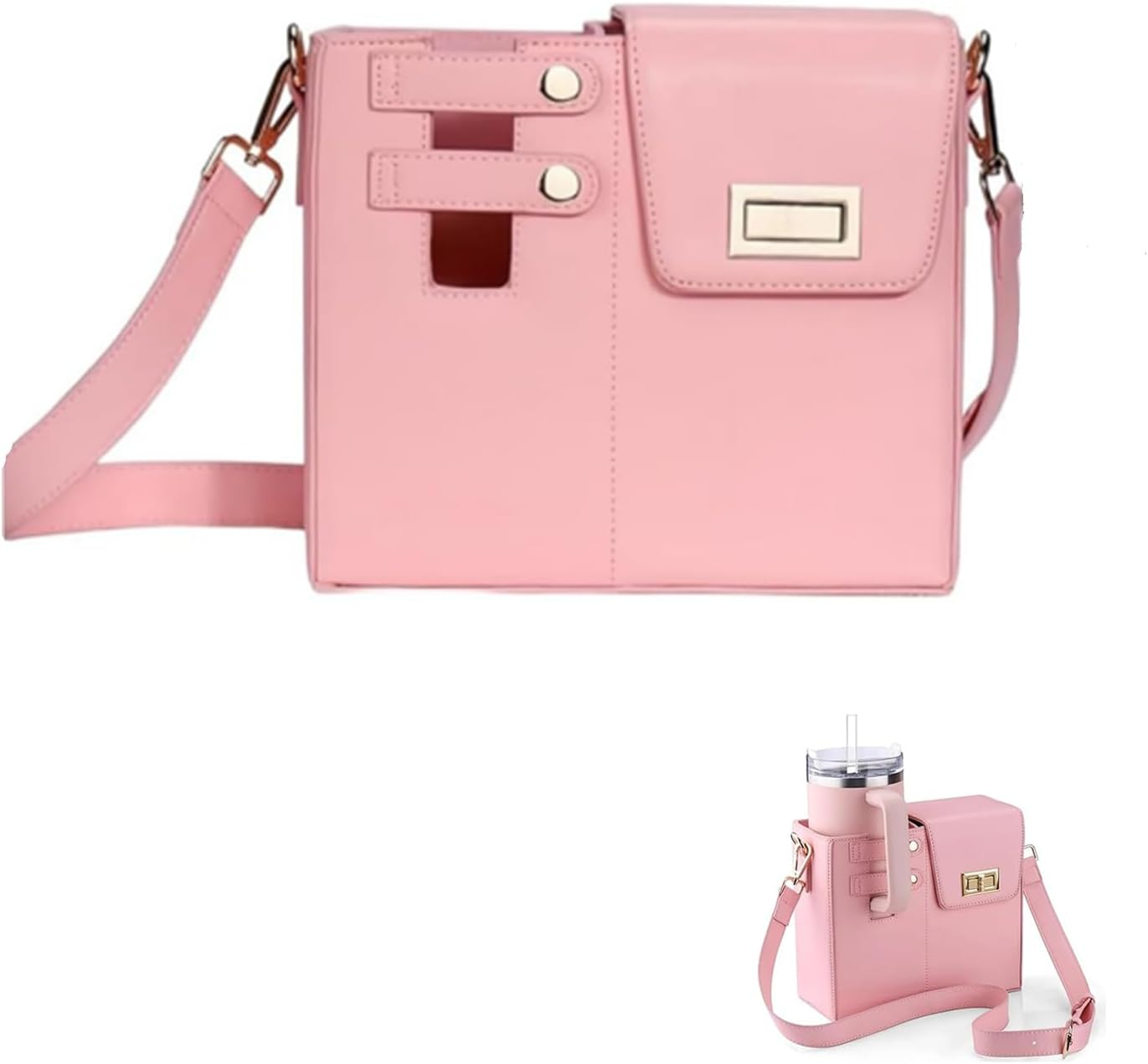 Taicols Water Bottle Bag Crossbody,Water Bottle Carrier Bag for Stanleys Cup,Pu Cup Bag with Adjustable Shoulder Strap,Water Bottle Holder Crossbody, Portable Crossbody Water Cup Storage Bag