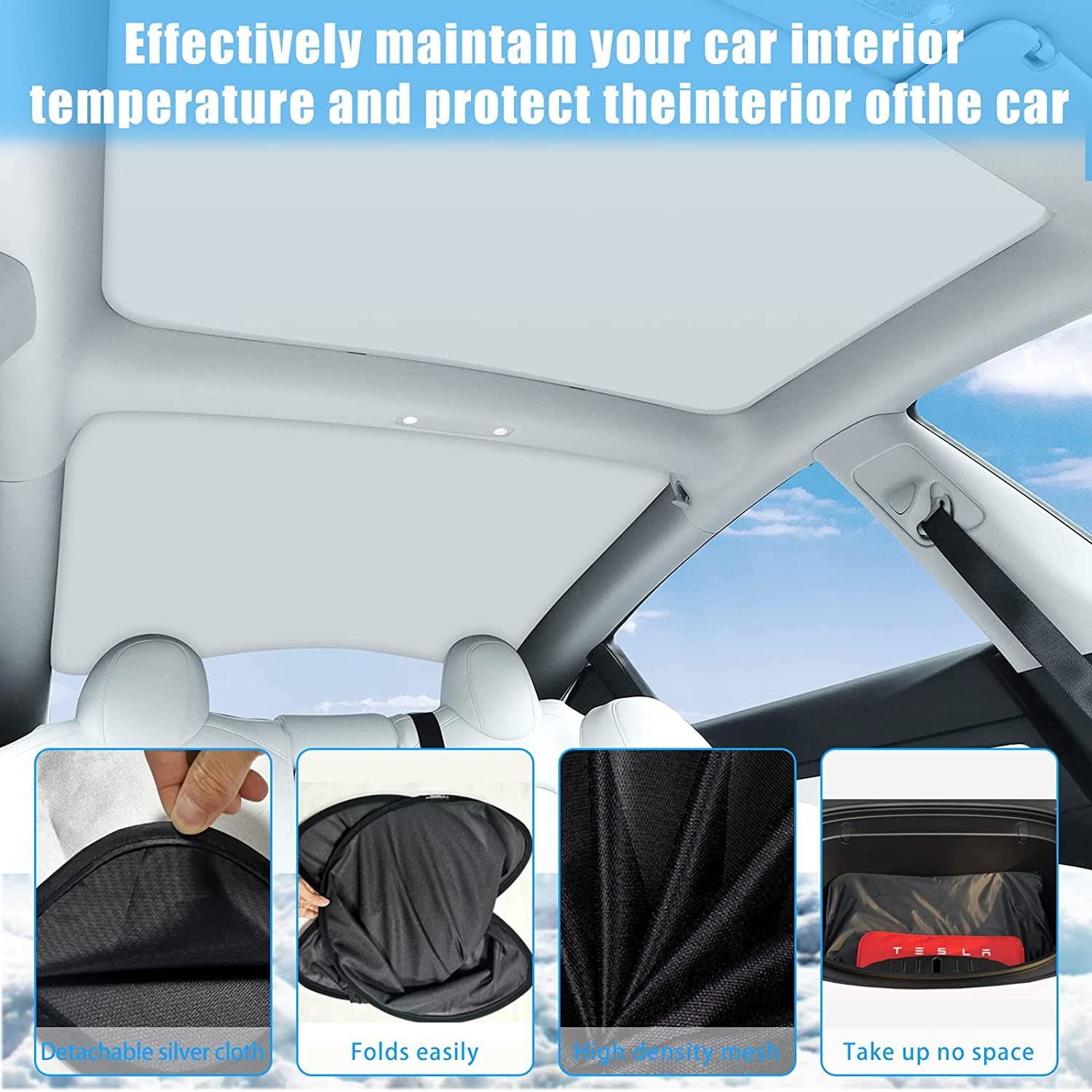 Model Y Sunshade Roof UV Rays Block Accessory, No Gaps, No Sagging Foldable Heat Insulation Glass Roof Sun Shade Sunroof Cover for Model Y 2025-2021 (Not for New Model Y Juniper) image number 2