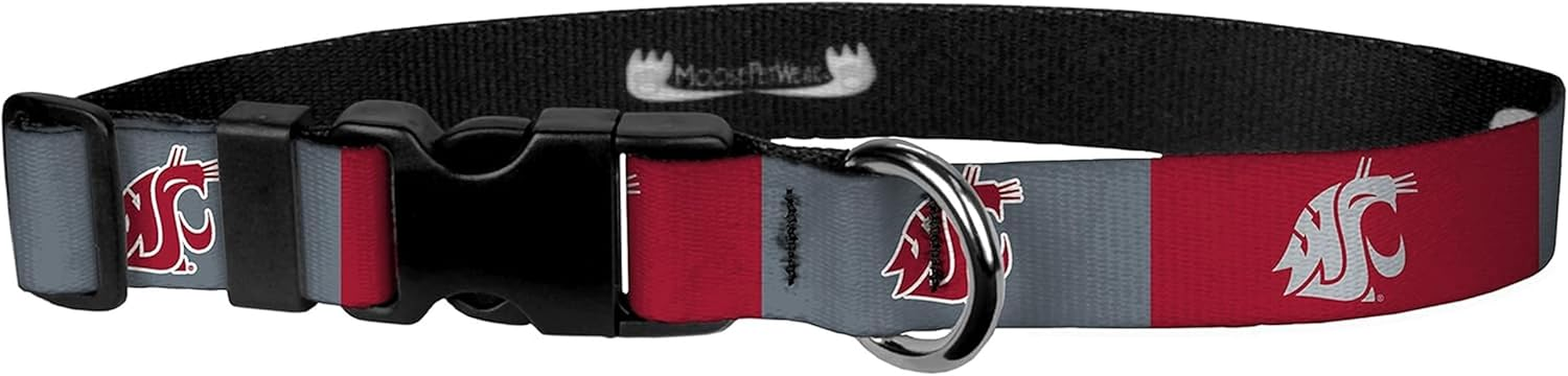 Moose Pet Wear Dog Collar &ndash; Washington State University Cougars Adjustable Pet Collars, Made in the USA &ndash; 3/4 Inch Wide, Small, Red/Gray Box Logo image number 4