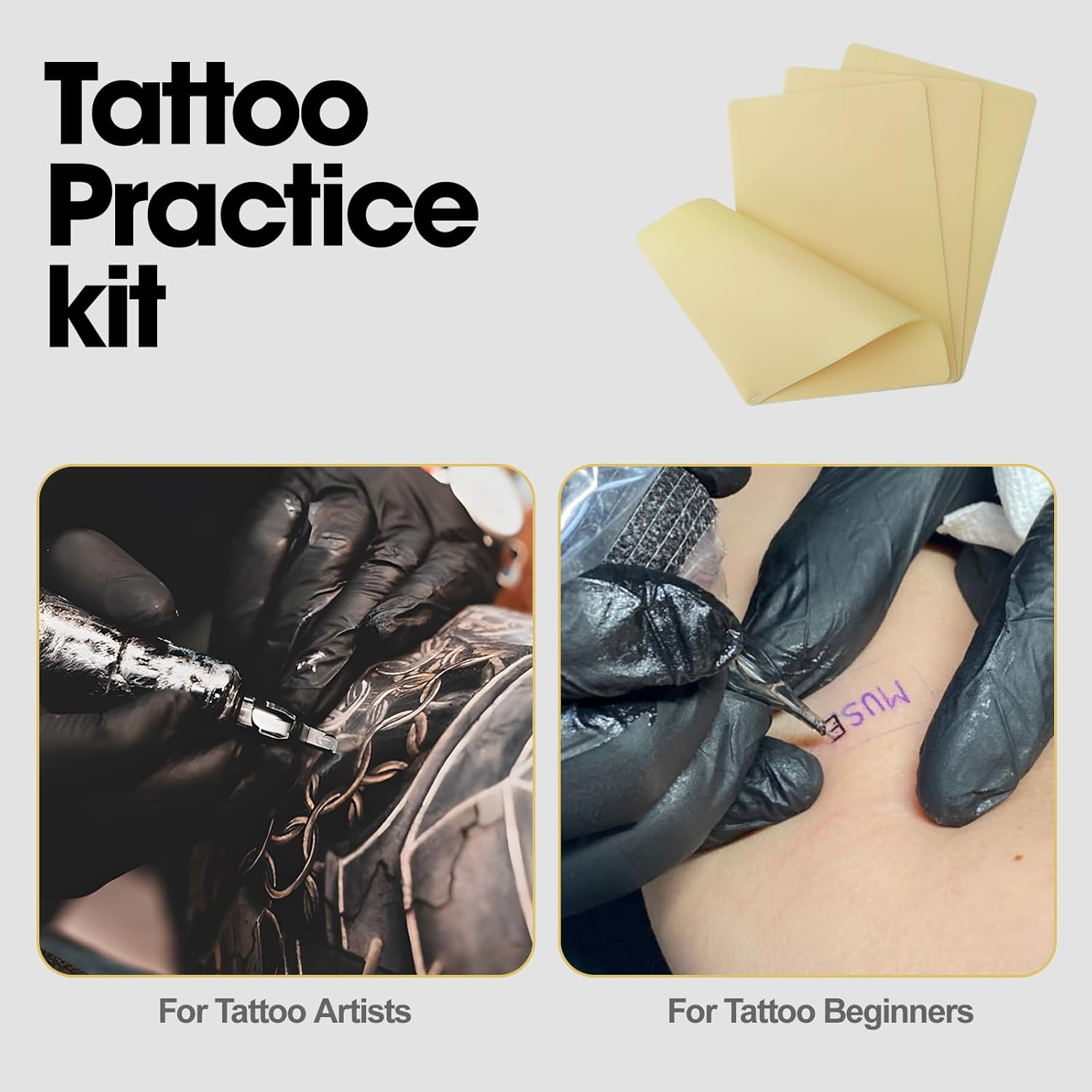 Inkin 3MM Tattoo Practice Skin 30X20Cm, 5Pcs Tattoo Skin Double Sides for Practicing, Tattoo Fake Skin Silicone for Beginners and Professional Tattoo Artists image number 2