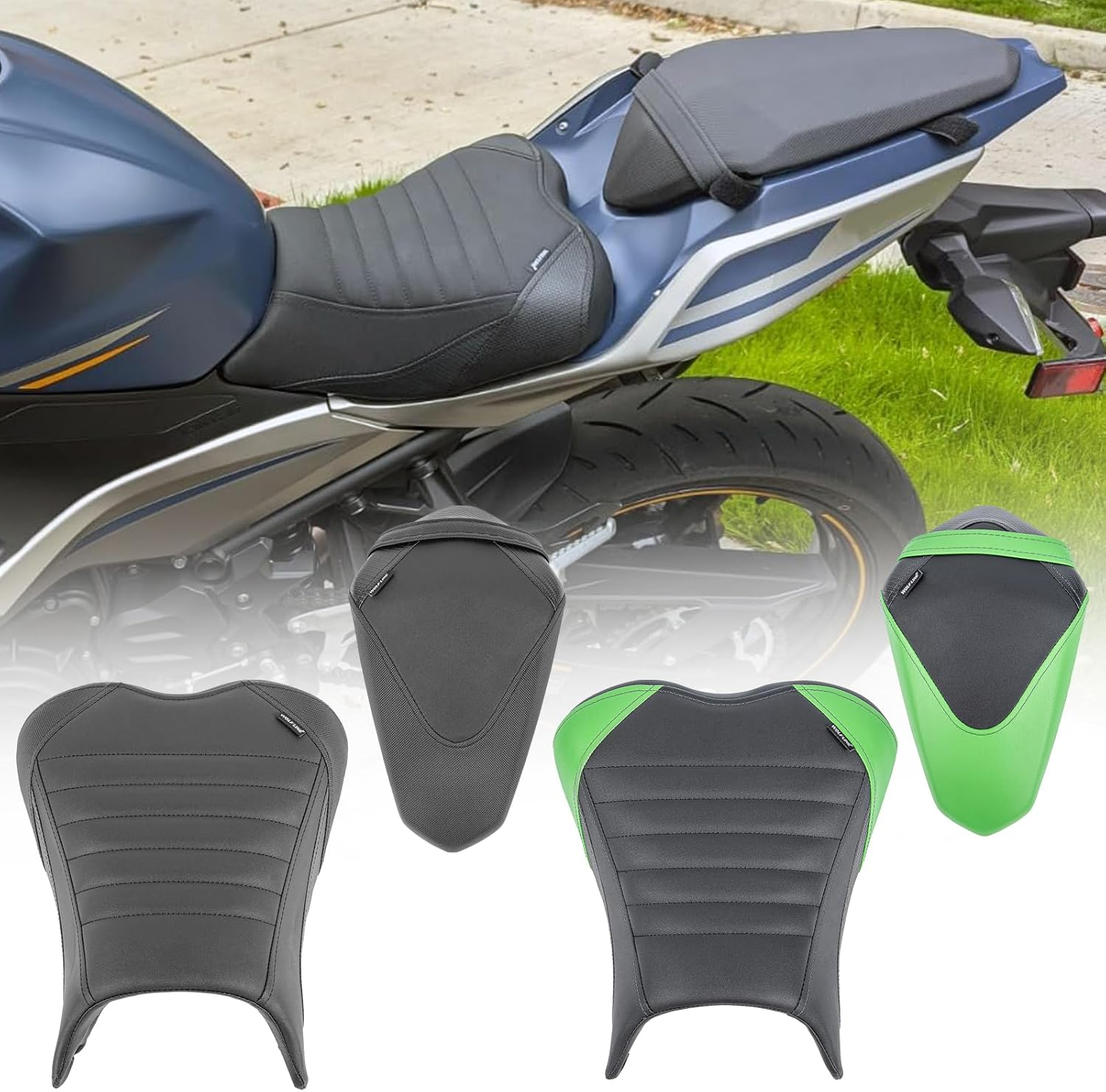 Motorcycle Ninja 400 Z400 Front Driver Rider Solo Seat Cowls anti Slip Rear Passenger Seat Covers Cushion Pad for K.Awasaki Ninja400 Ninja-400 Z 400 Z-400 2018 2019 2020 2021 2022 2023 (Black-Front)