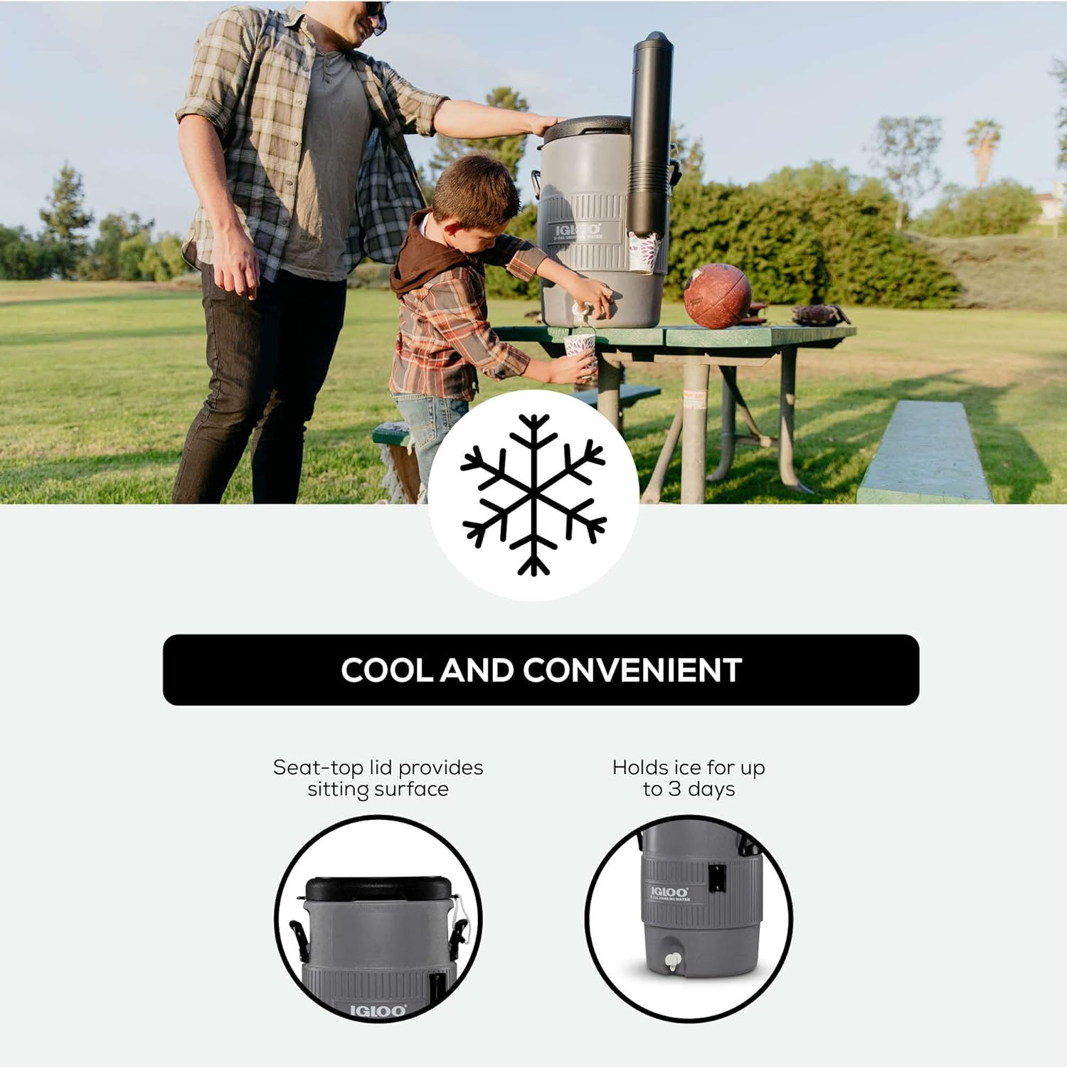 Igloo Portable Sports Cooler Water Beverage Dispenser with Flat Seat Lid