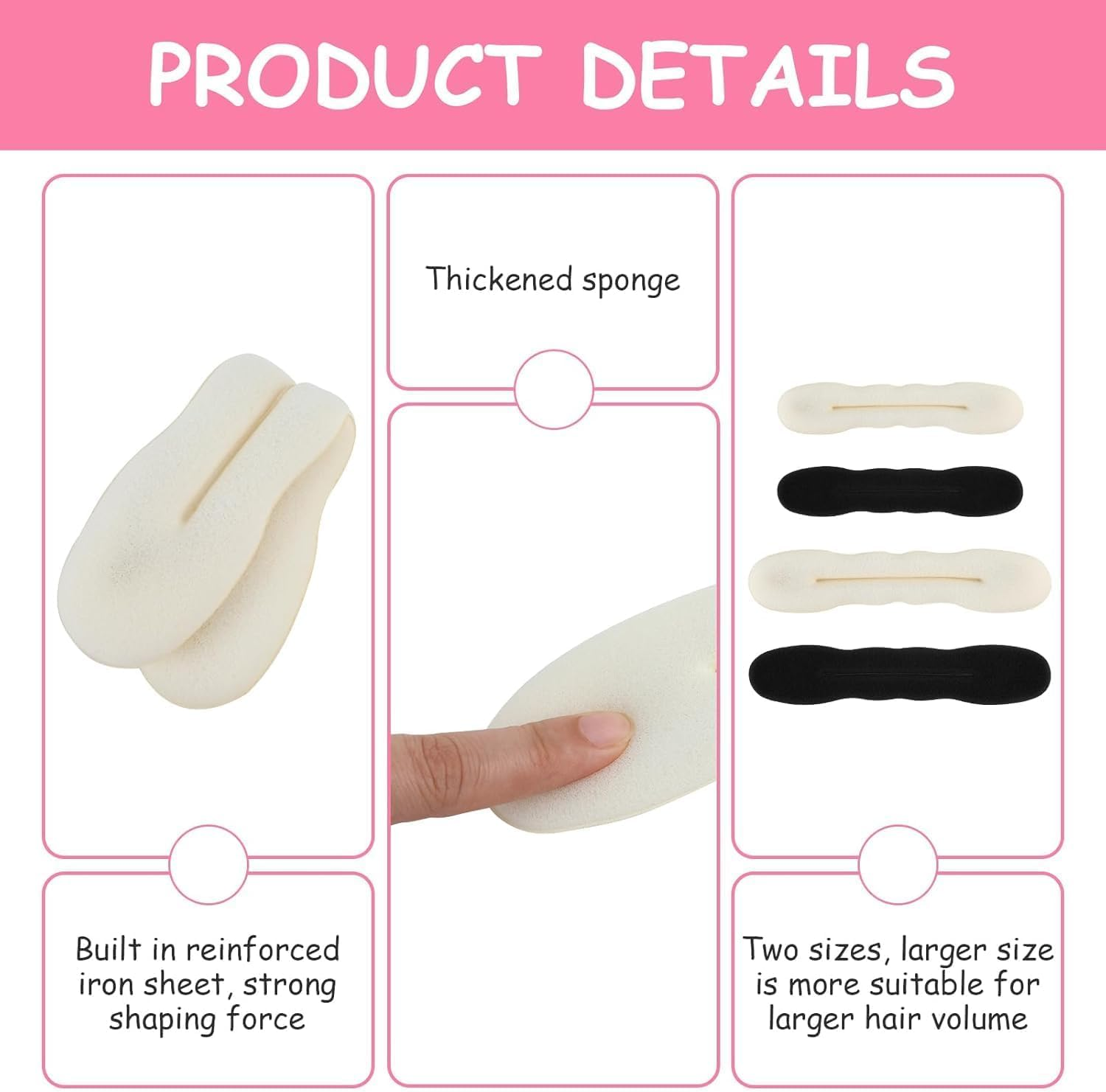 Hair Bun Maker Set, 4 Pieces Upgraded Hair Holder Sponge Clips for Easy Styling, Doughnut Bun Tools for Versatile Hairstyles (Beige and Black) image number 1