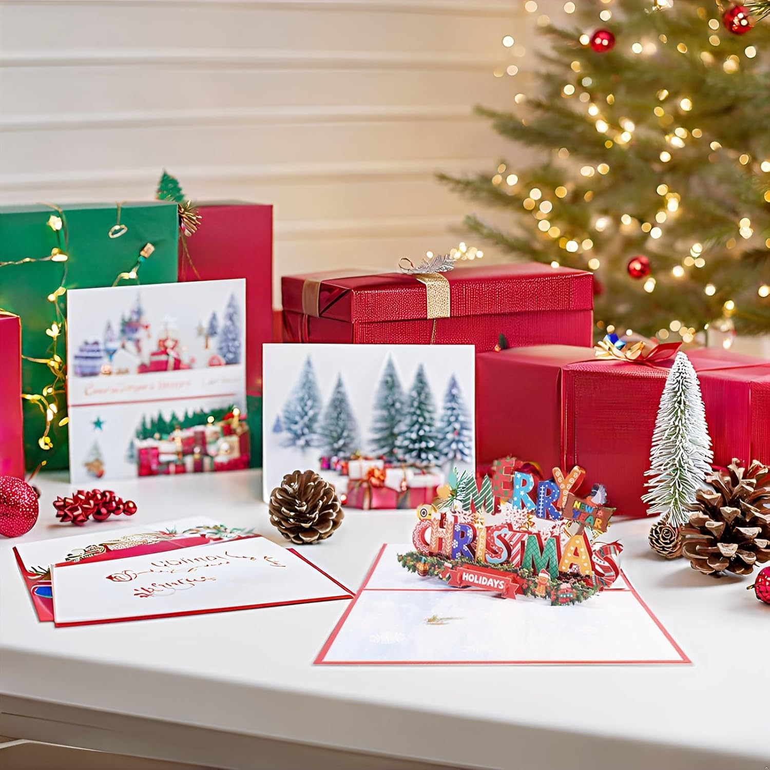 Fanlydao Pop up Christmas Cards 3D Chirstmas Gift Cards with Envelope for Xmas (Colorful Letter) image number 4