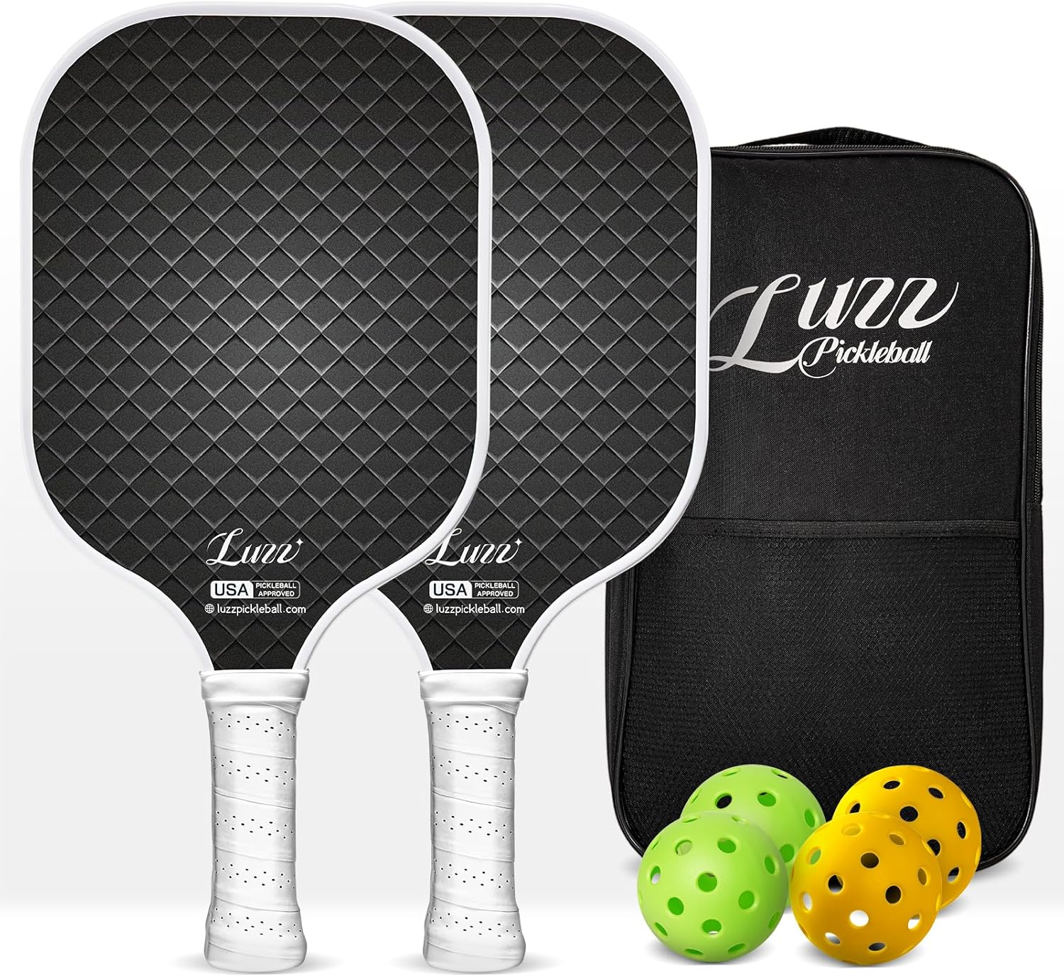 Luzz Pickleball Paddle Set of 2, USAPA T700 Carbon Fiber Pickleball Paddles Set Includes 4 Pickleballs &1 Bag,Lightweight 2 Pack Pickle Ball Paddles,Sandblasted Surface image number 1