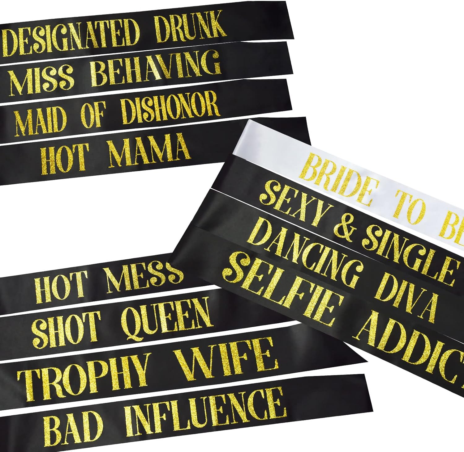 12 PCS Bachelorette Sashes Set, Black Bridesmaid Sash Team Bride Sash Maid of Honor for Bridal Shower and Hen Party Favors Decorations image number 4