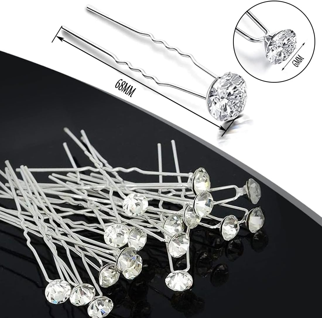 KINDOYO Rhinestone Hair Clips - Bridal Wedding Hair Bun Pins U-Shaped Hair Pins Hair Styling Clip for Women Girls Brides - White (Pack of 30) image number 3
