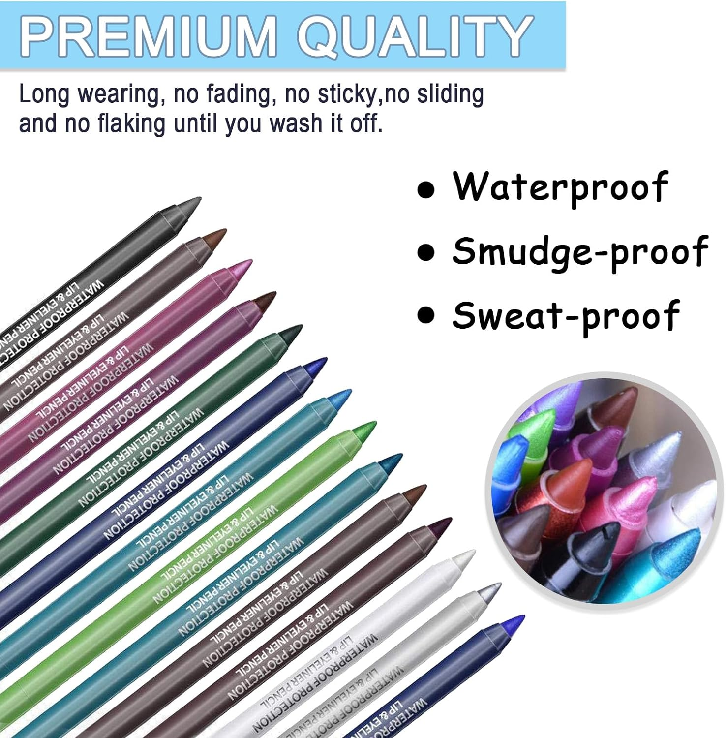 Tehttz 14 Colors Eyeliner Pen Set with Sharpener, Waterproof Eyeshadow Pencil Glitter Eye Liner for Women Matte Eyeshadow Stick Set Long Lasting Professional Eye Makeup Set image number 5