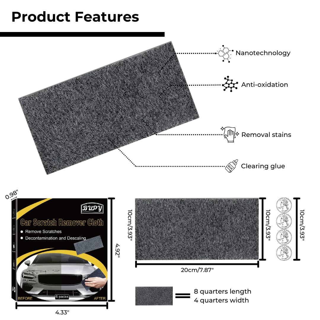 6 Pack Breathe Green Nano Sparkle Cloth, Ultimate Car Scratch Remover & Adhesive Remover with Latest Nanosparkle Nanotechnology, Odorless & Easy to Use image number 1