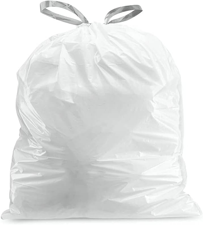Plasticplace Custom Fit Trash Bags, Compatible with Simplehuman Code V (200 Count) White Drawstring Garbage Liners 4.2-4.8 Gallon/ 16-18 Liter, 14.5" X 27.5"
