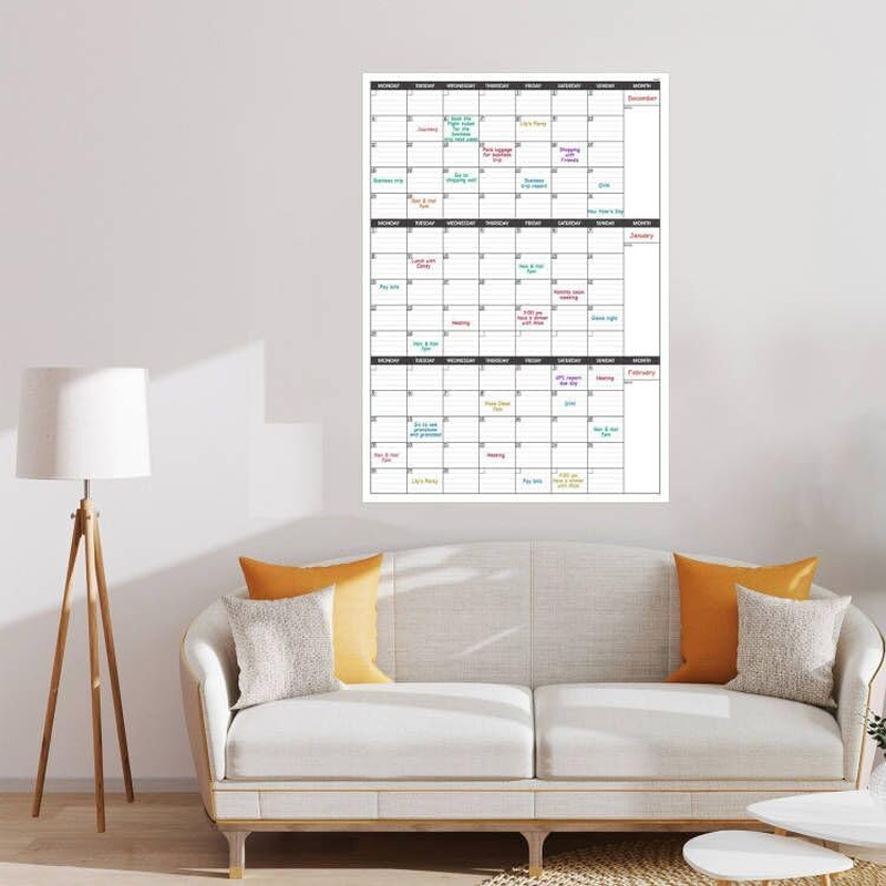 Colorage Large Wall Calendar Undated - Three Monthly Dry Erase Reusable Planner, Giant Laminated Poster, Goal & Task Organizer for Your Home, Office, School Includes 4 Sticker Dots, 101 Cmx73 Cm image number 6